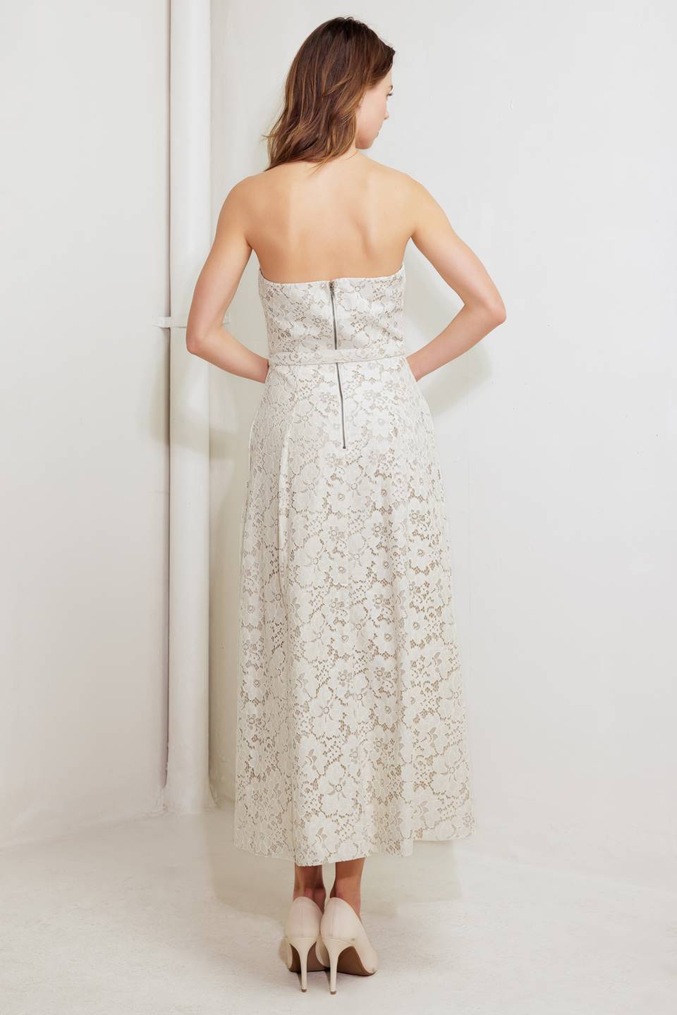 NATURAL STORYLINE WOVEN LACE MIDI DRESS