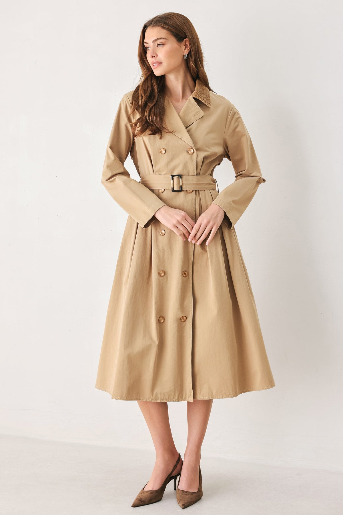 FALLING LEAVES WOVEN MIDI TRENCH COAT DRESS
