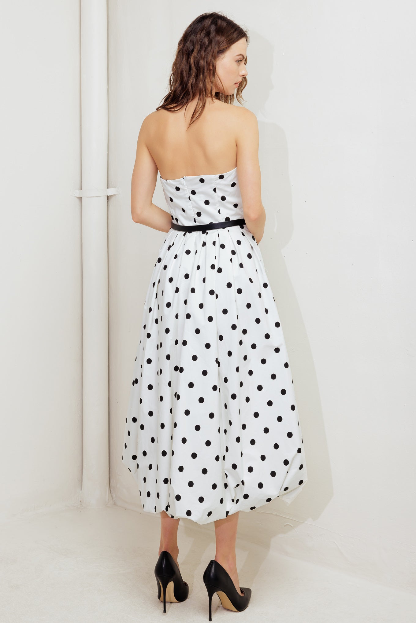 MONROE DOT WHITE WOVEN MIDI DRESS
