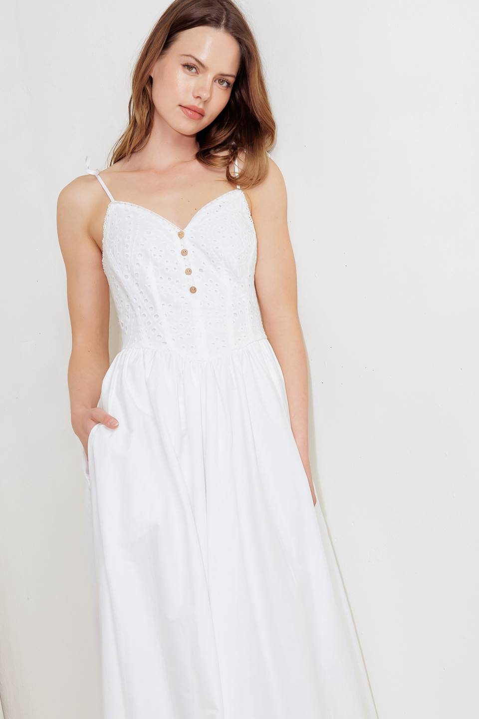 SUNDAY PETALS WHITE WOVEN MIDI DRESS