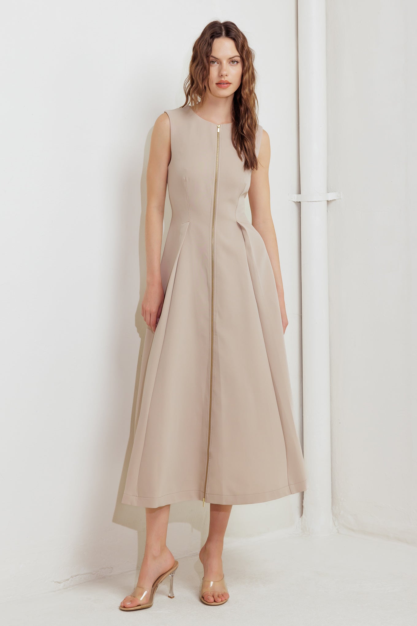 ZIP & FLOW WOVEN MIDI DRESS