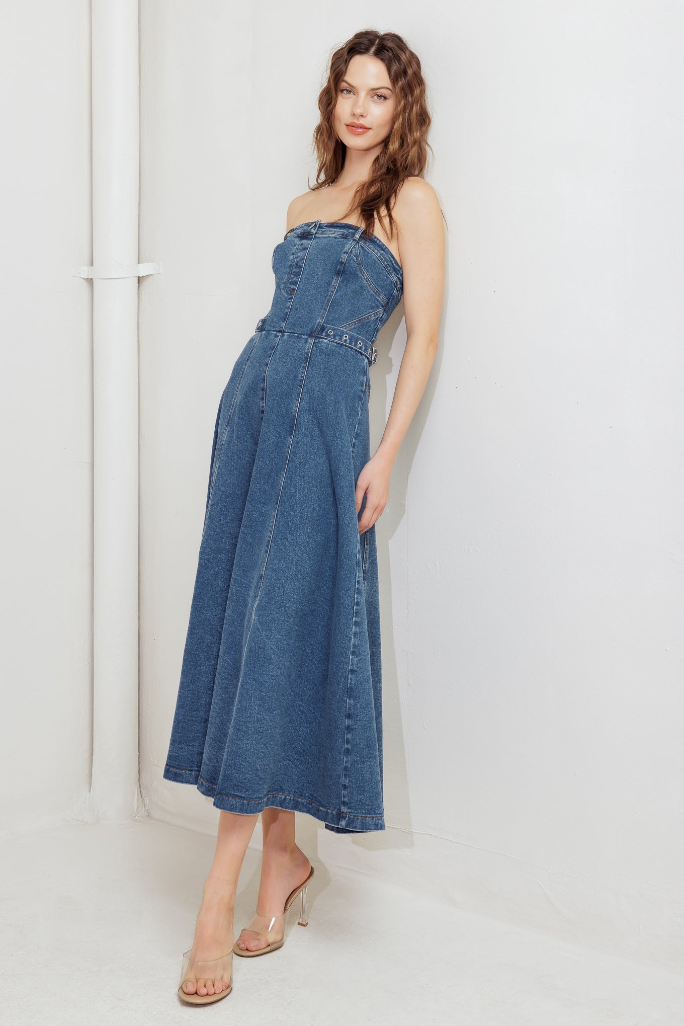 MIDNIGHT STRUCTURE DENIM MIDI DRESS