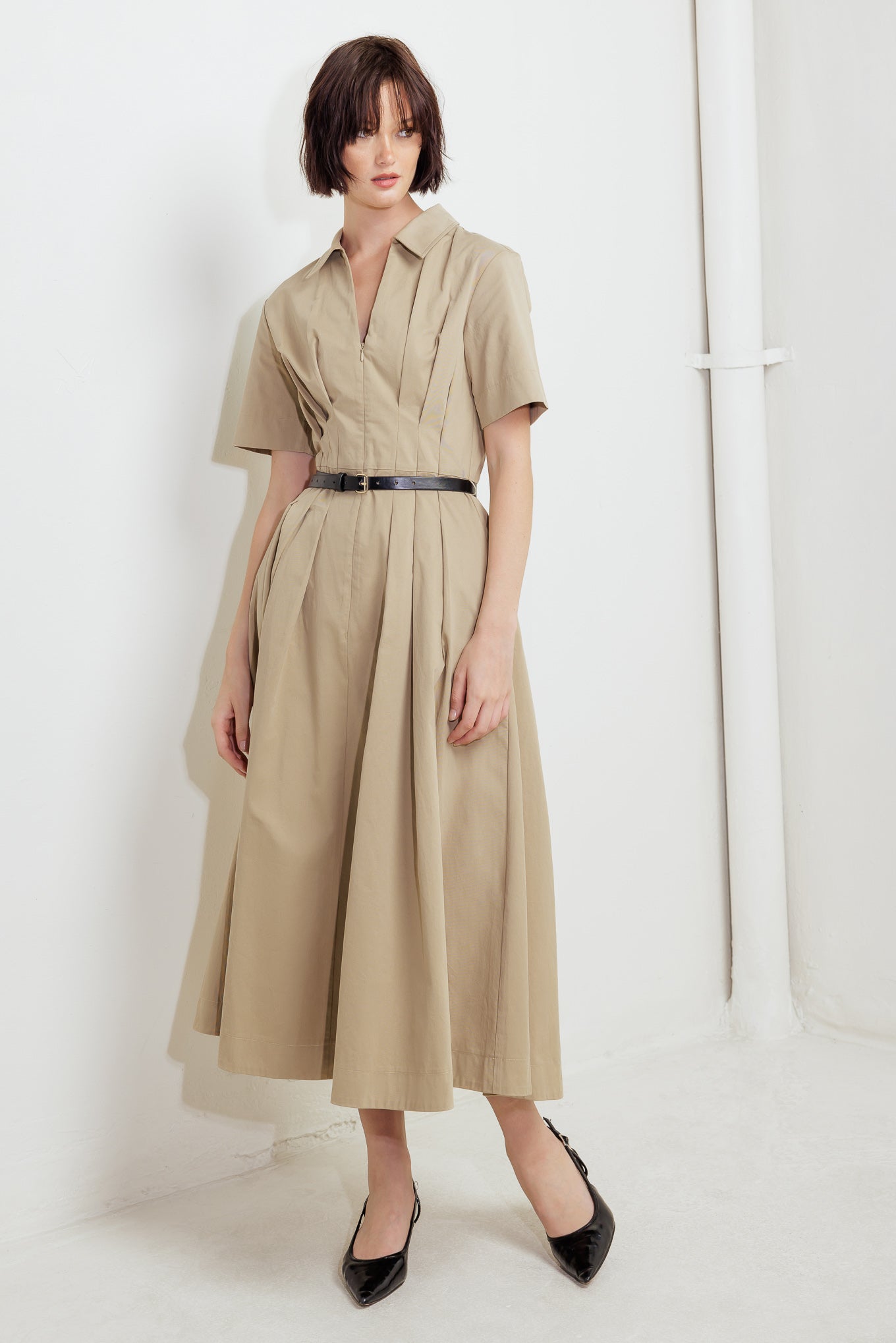 QUIET ROMANCE TAN WOVEN MIDI DRESS