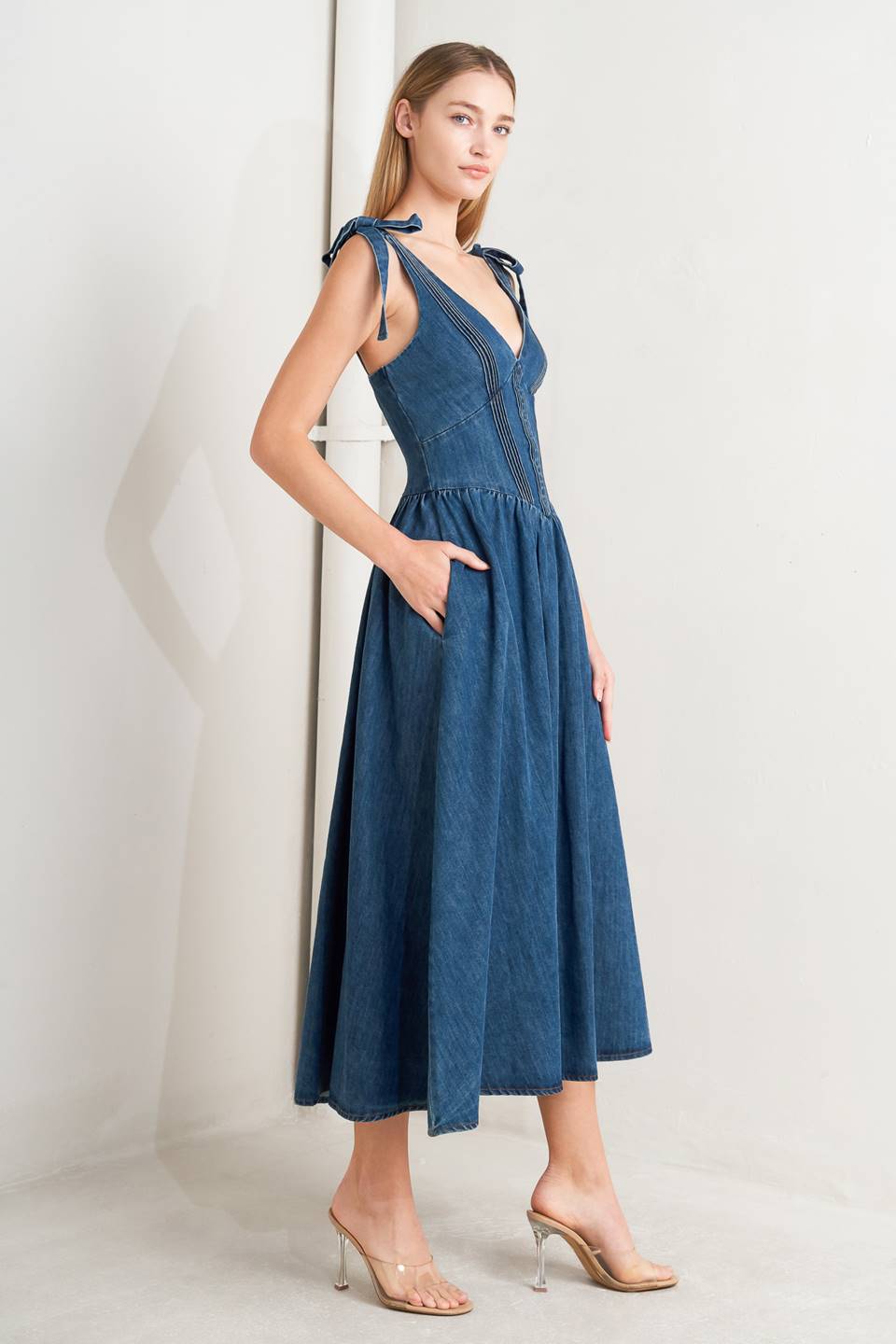 BLUE BALLET DENIM MIDI DRESS
