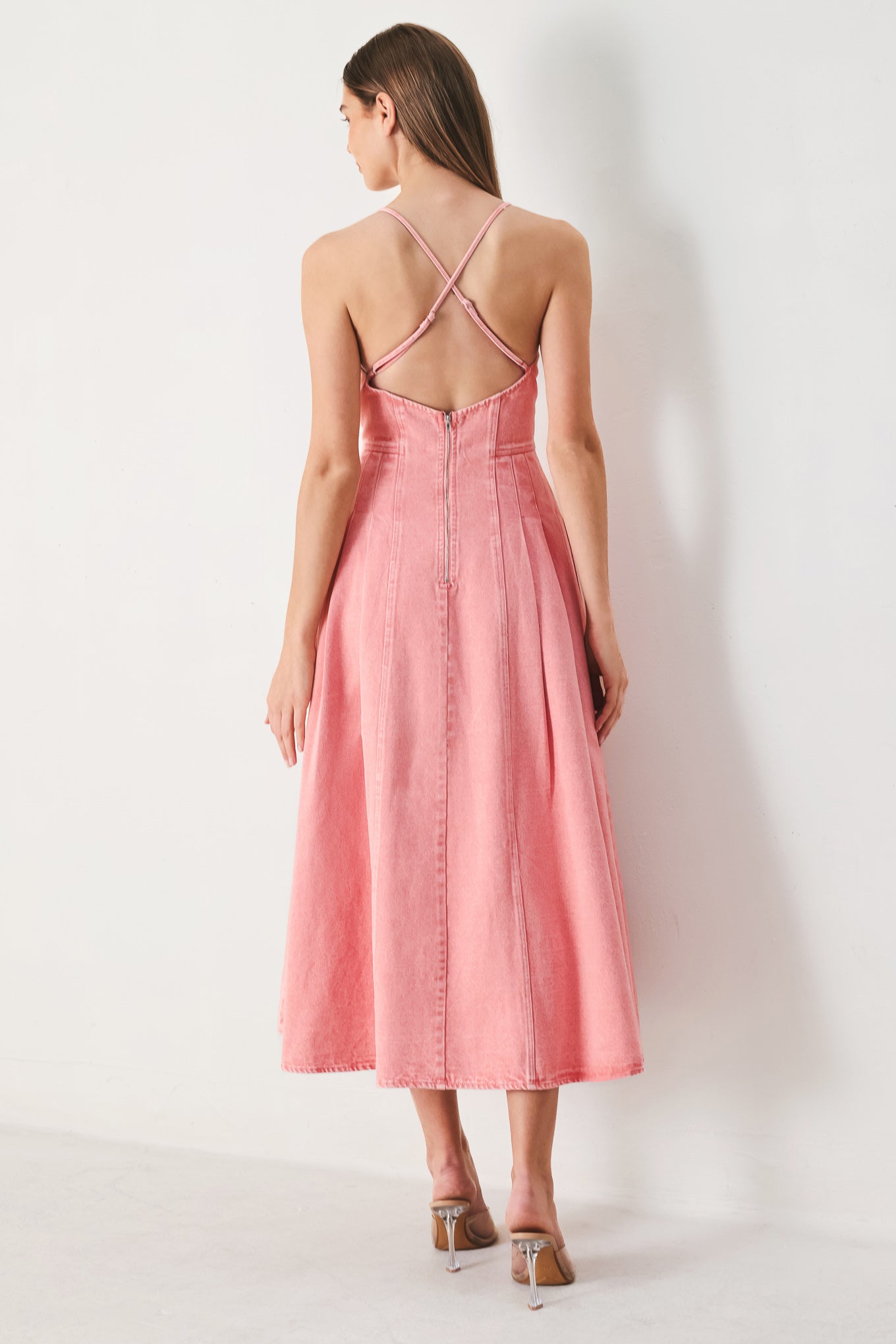 PINK HAZE WOVEN TWILL MIDI DRESS