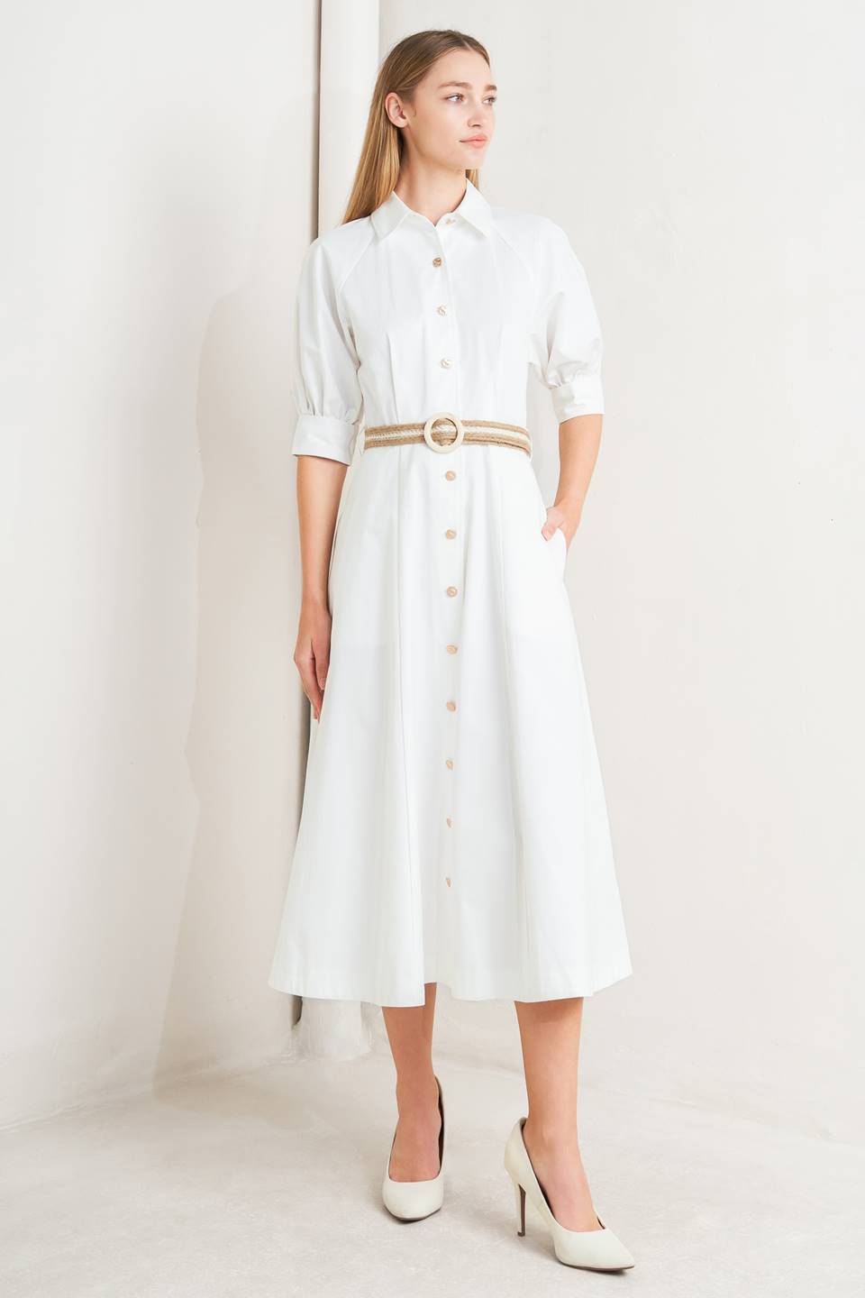 RELAXED TAILOR WOVEN MIDI DRESS