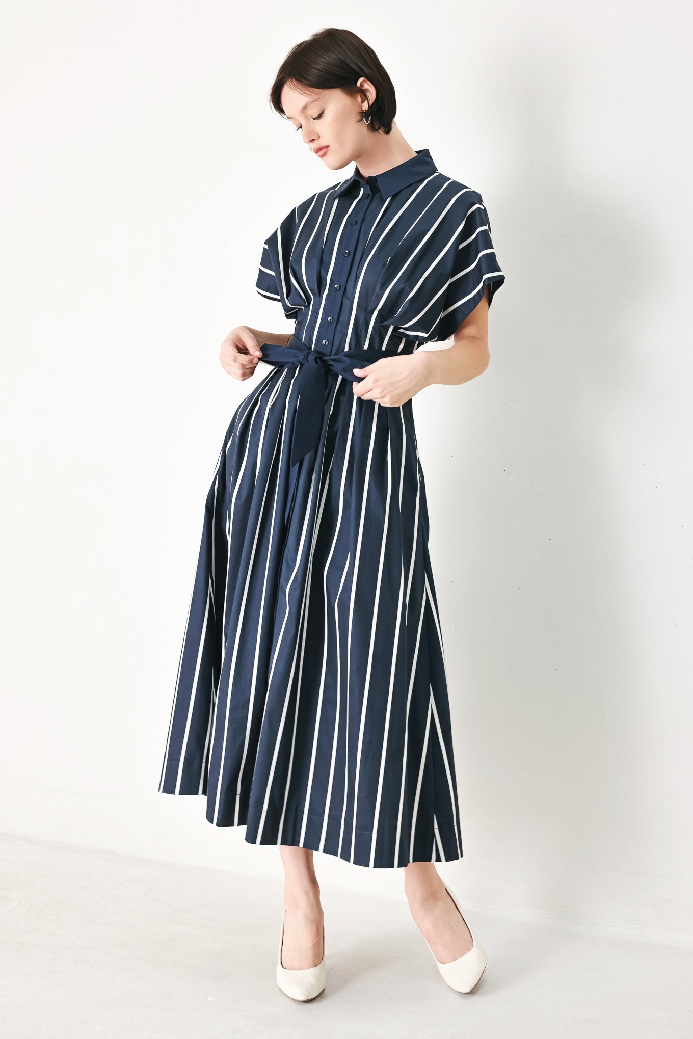 [PREORDER] PINSTRIPE STORY WOVEN MIDI DRESS