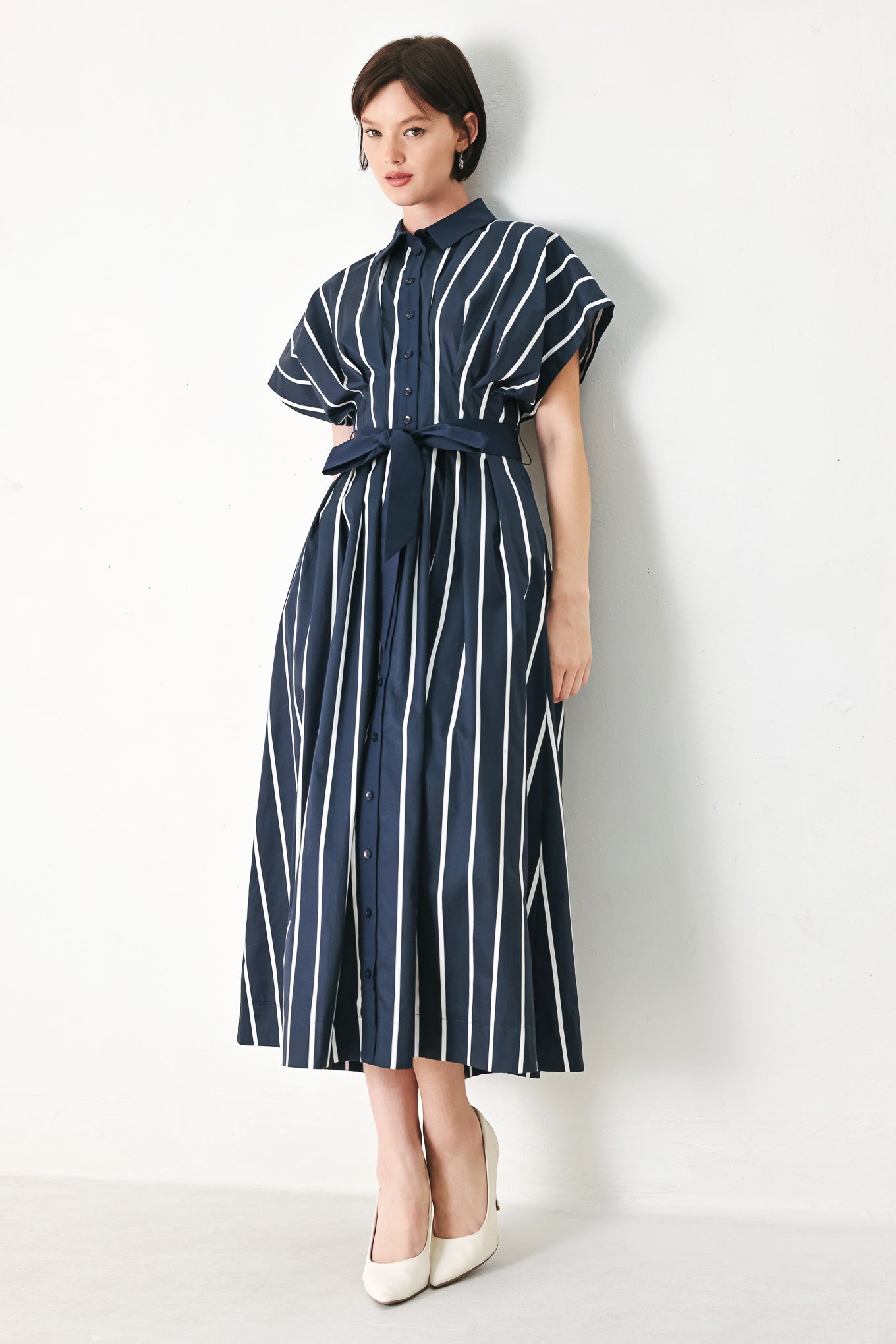 [PREORDER] PINSTRIPE STORY WOVEN MIDI DRESS
