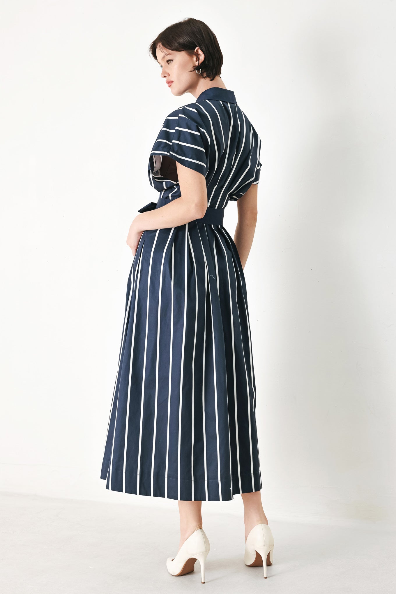 [PREORDER] PINSTRIPE STORY WOVEN MIDI DRESS