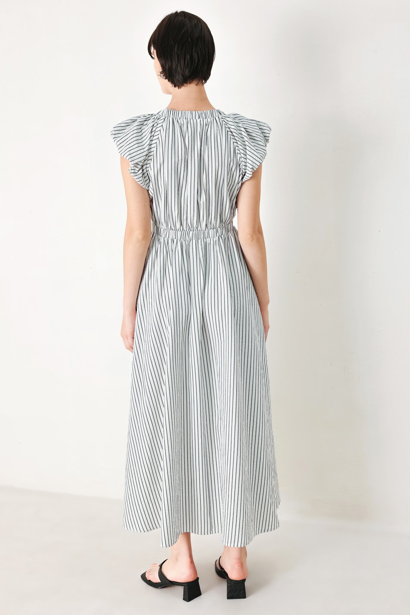WHISPER STRIPE WOVEN MIDI DRESS