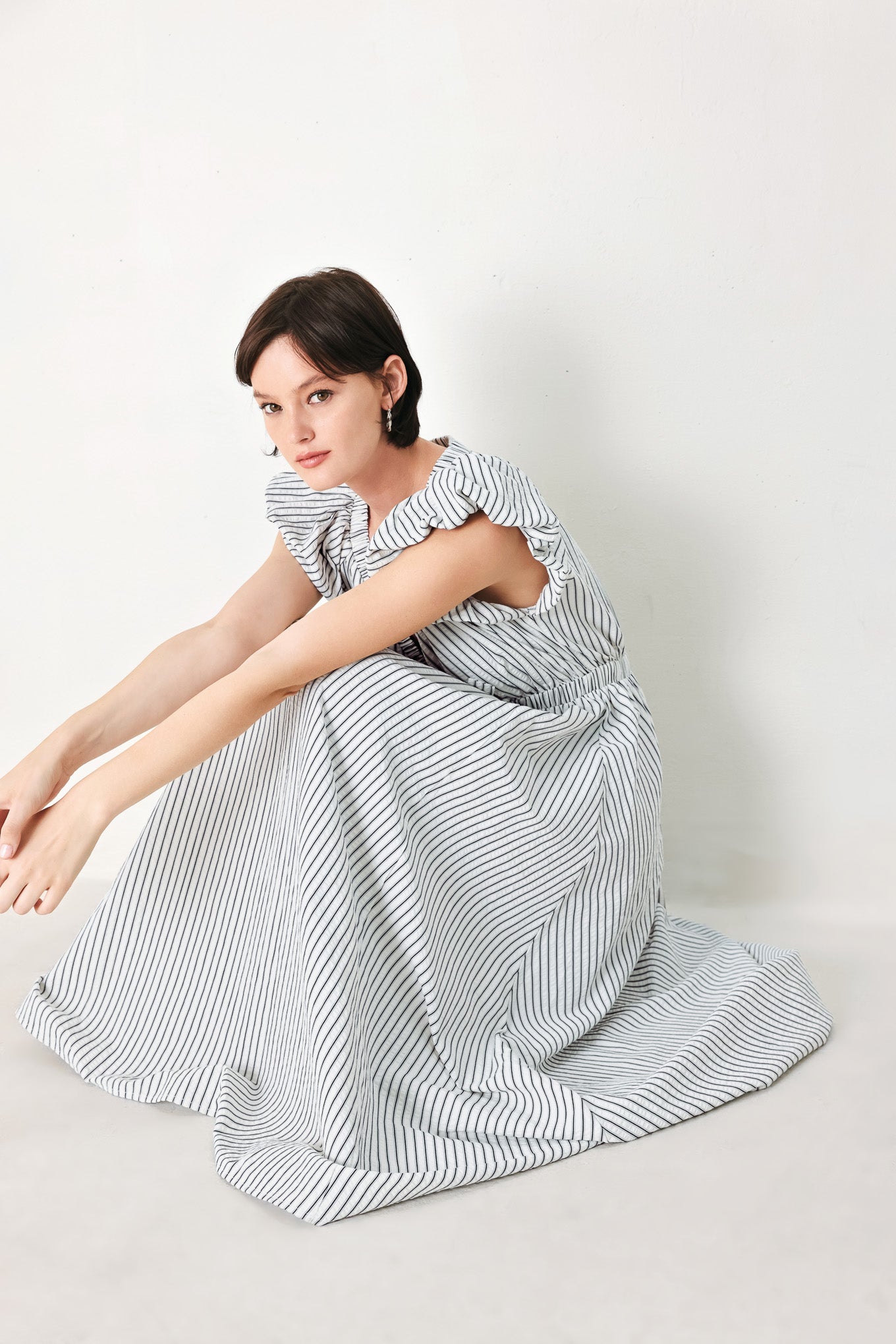 WHISPER STRIPE WOVEN MIDI DRESS