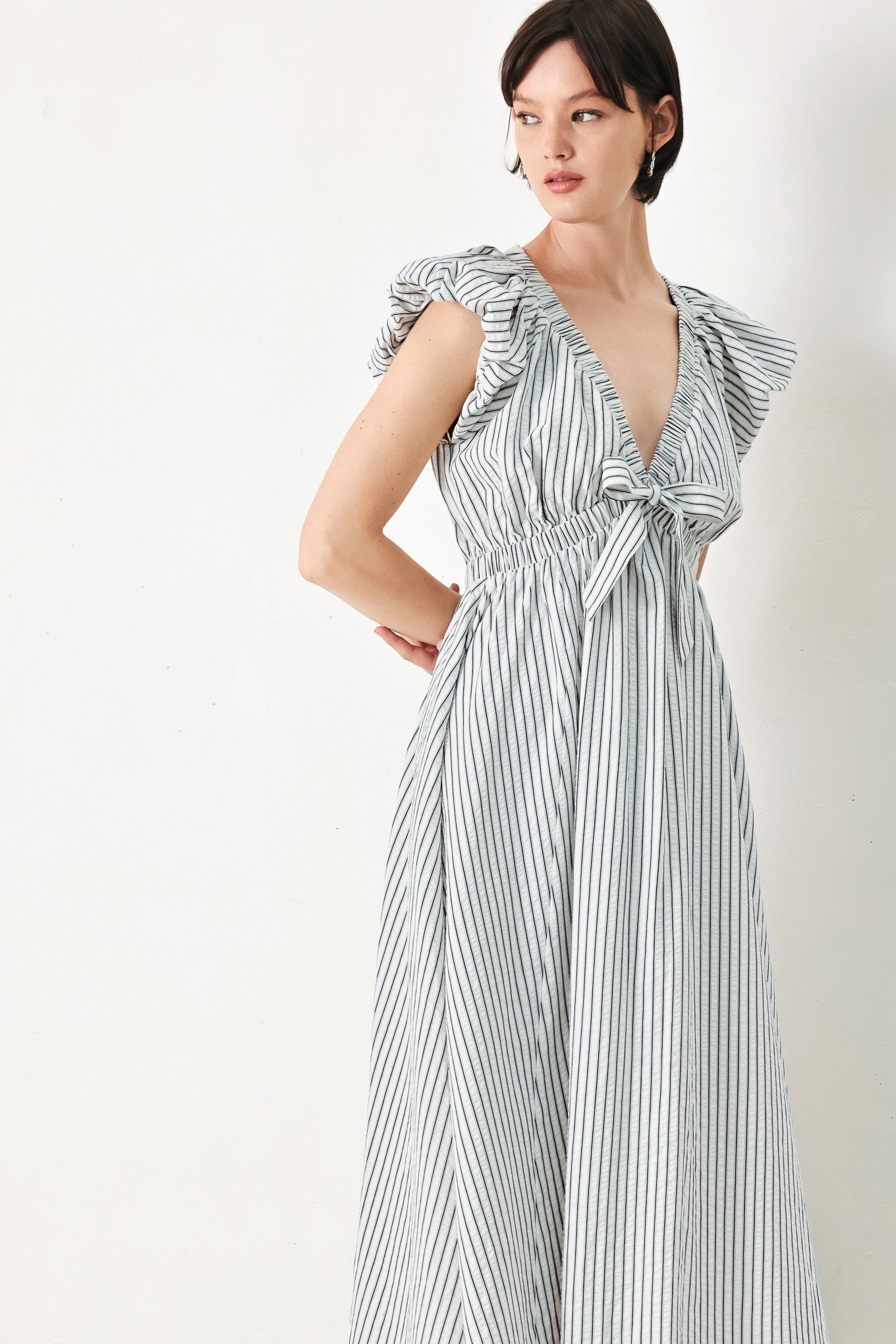 WHISPER STRIPE WOVEN MIDI DRESS
