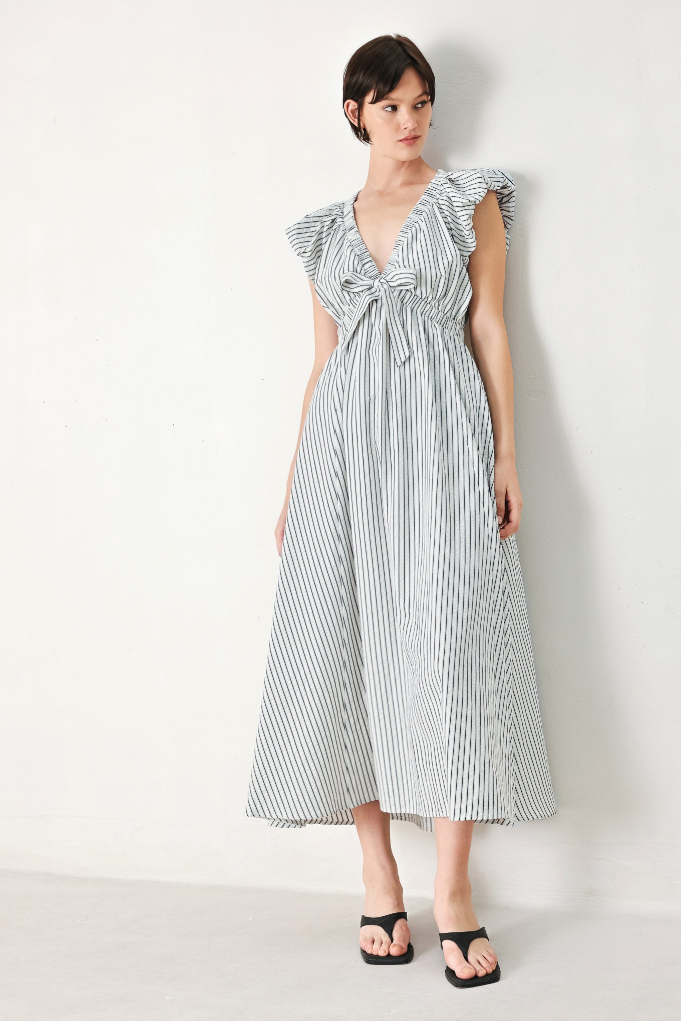WHISPER STRIPE WOVEN MIDI DRESS