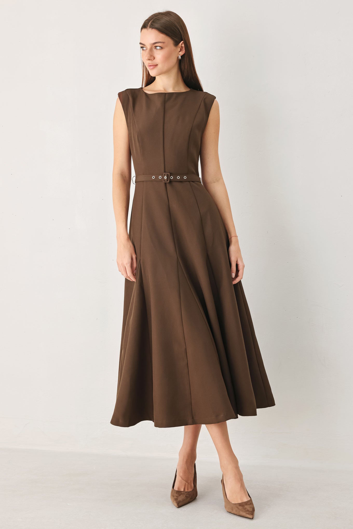 HAZELNUT BALLET WOVEN MIDI DRESS