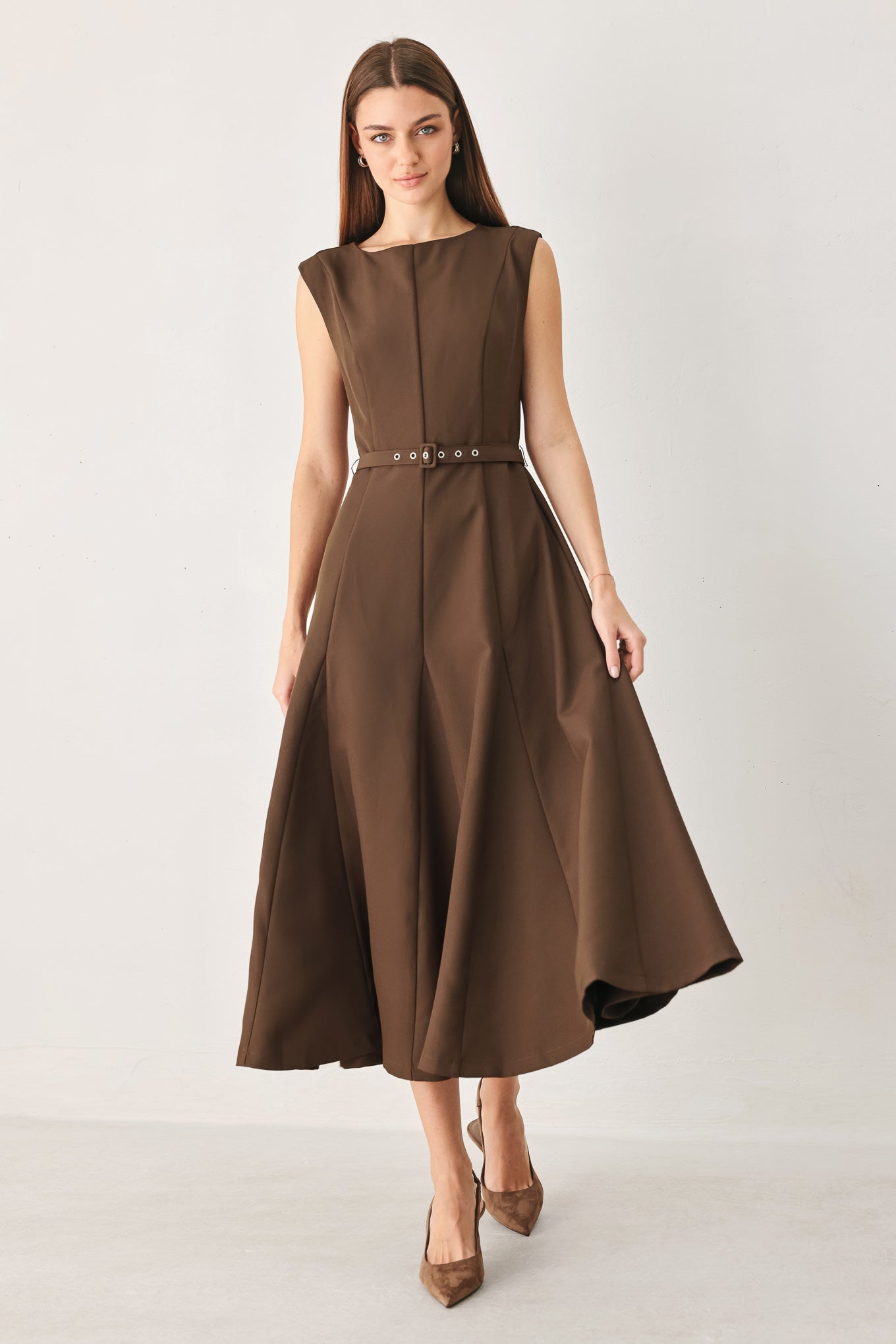 HAZELNUT BALLET WOVEN MIDI DRESS