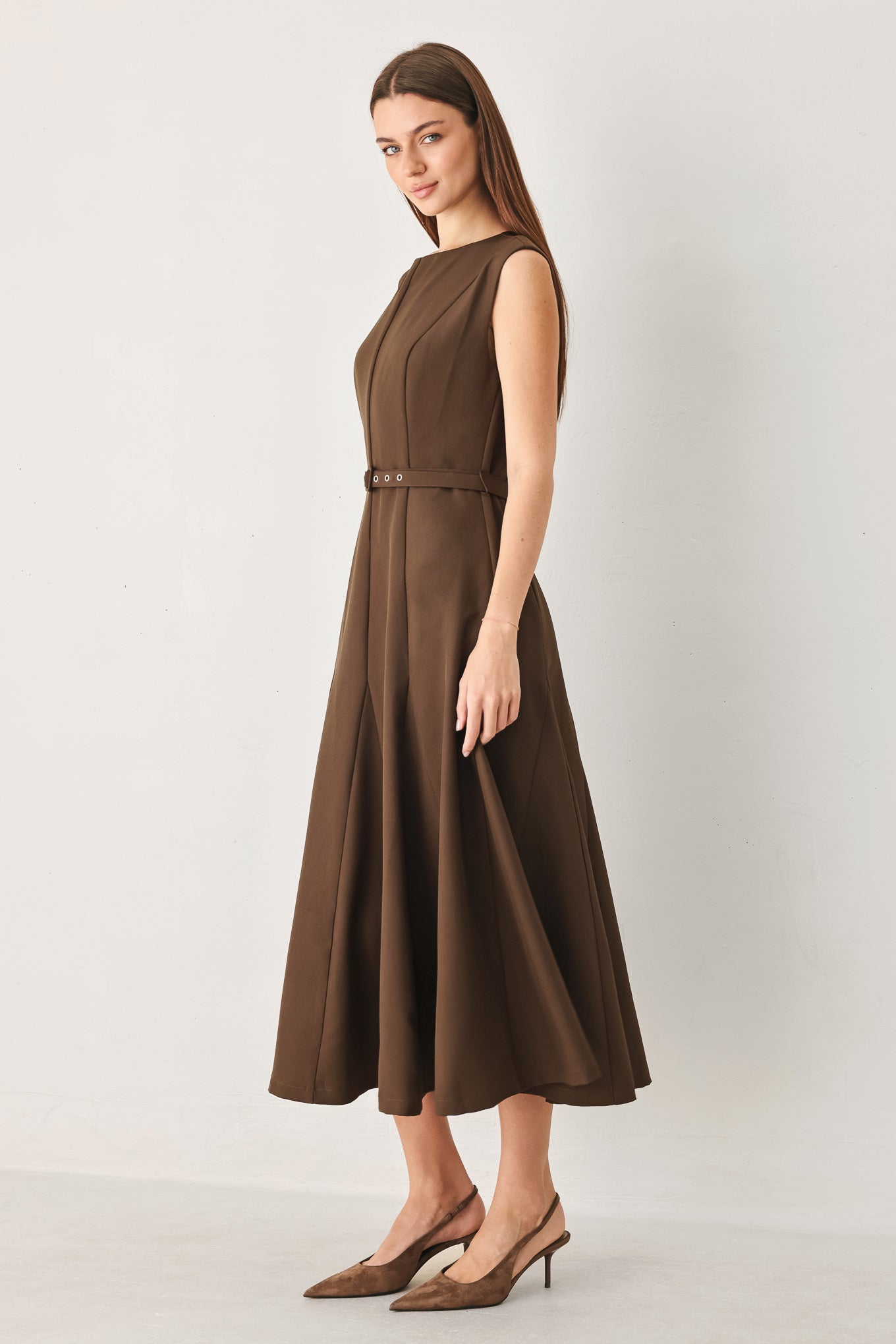 HAZELNUT BALLET WOVEN MIDI DRESS