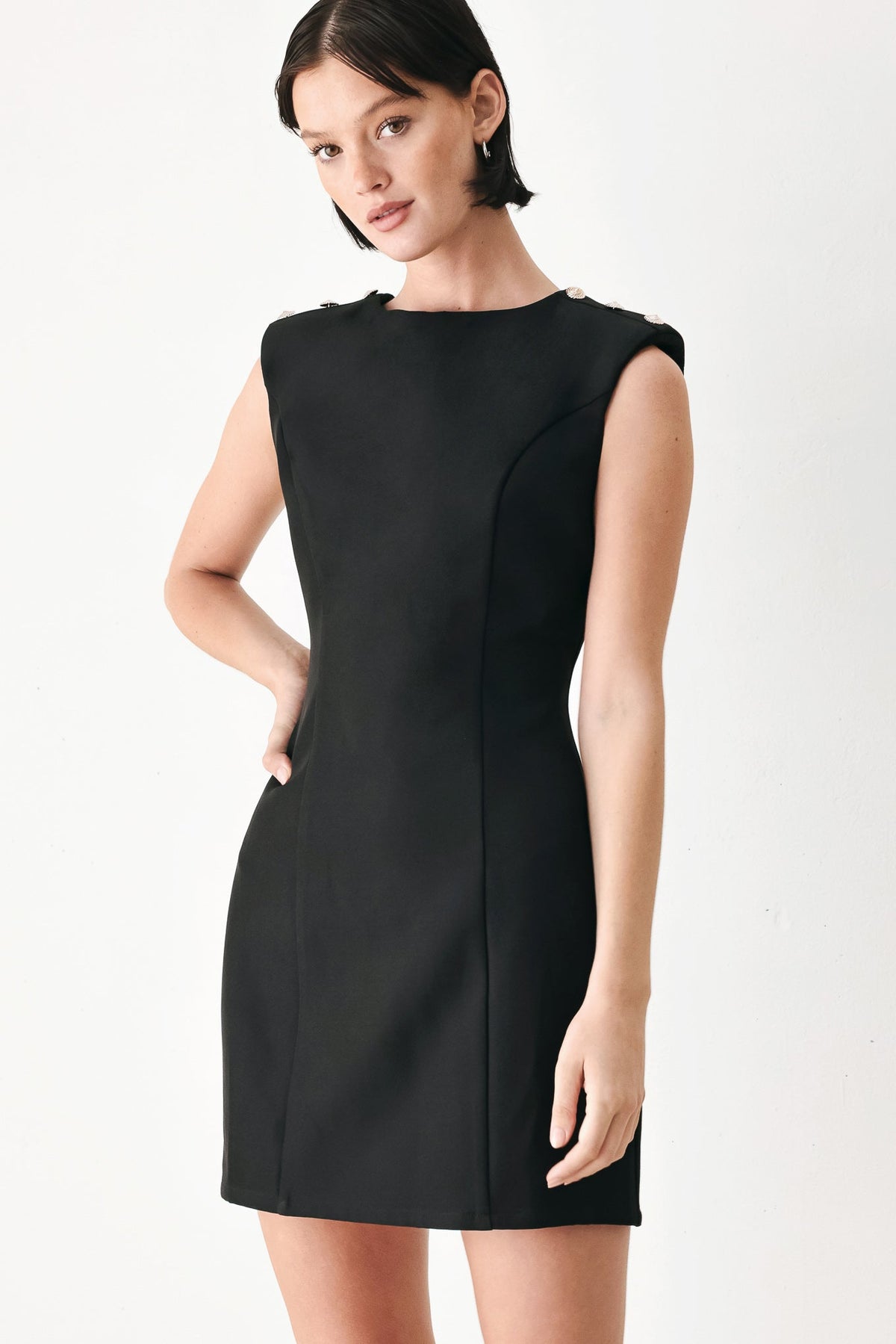 EBONY MODERN EDGE WOVEN MINI SHIFT DRESS