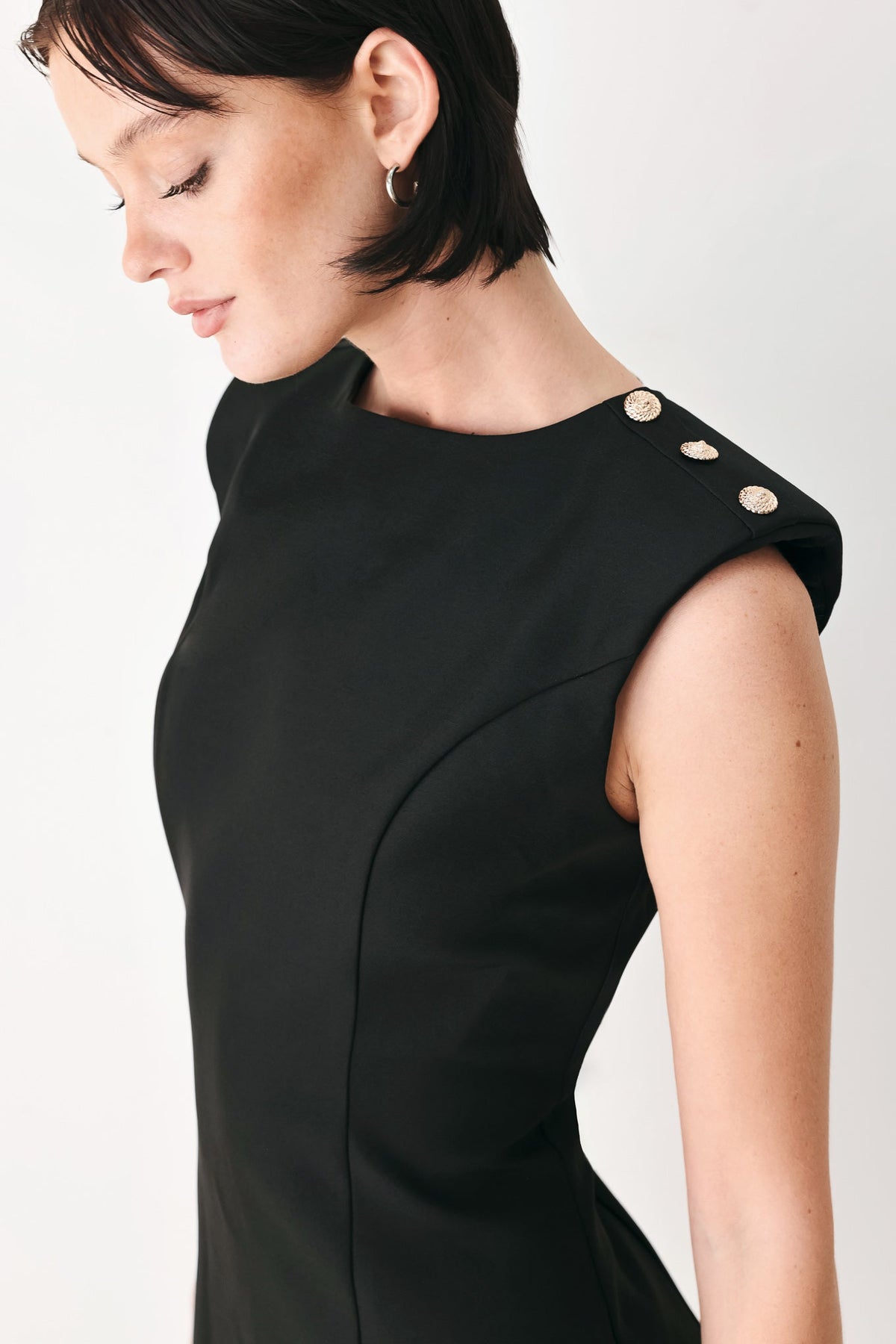 EBONY MODERN EDGE WOVEN MINI SHIFT DRESS