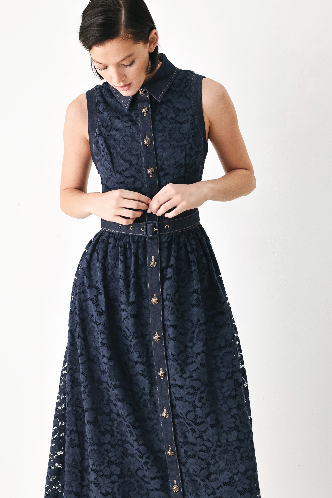 EVENING LACE CHAPTER WOVEN MIDI DRESS