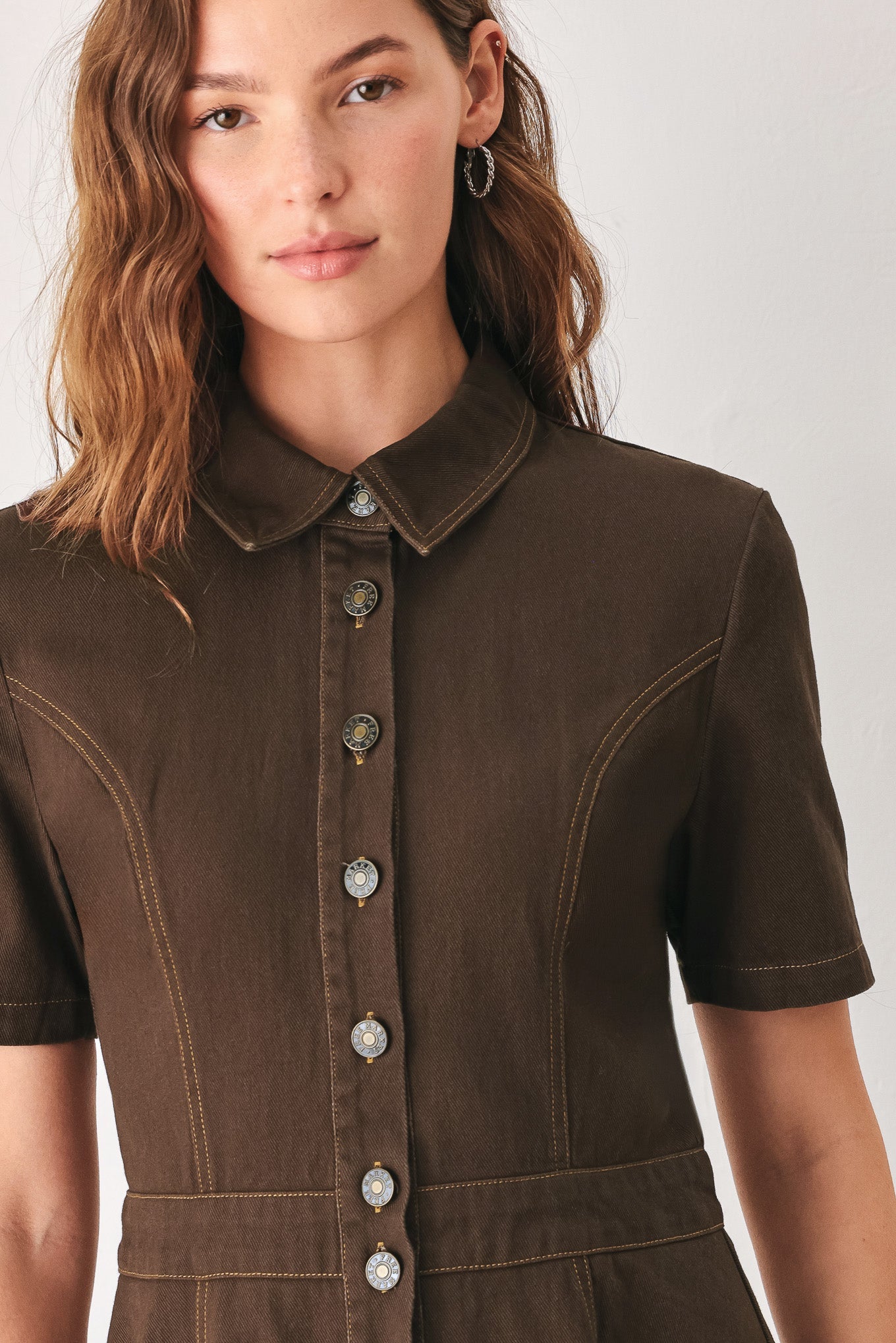 BARK BROWN VINTAGE WOVEN MIDI DRESS