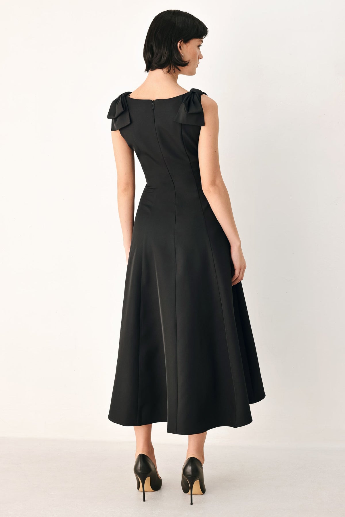 TIED TO TONIGHT BOW SHOULDER MIDI DRESS