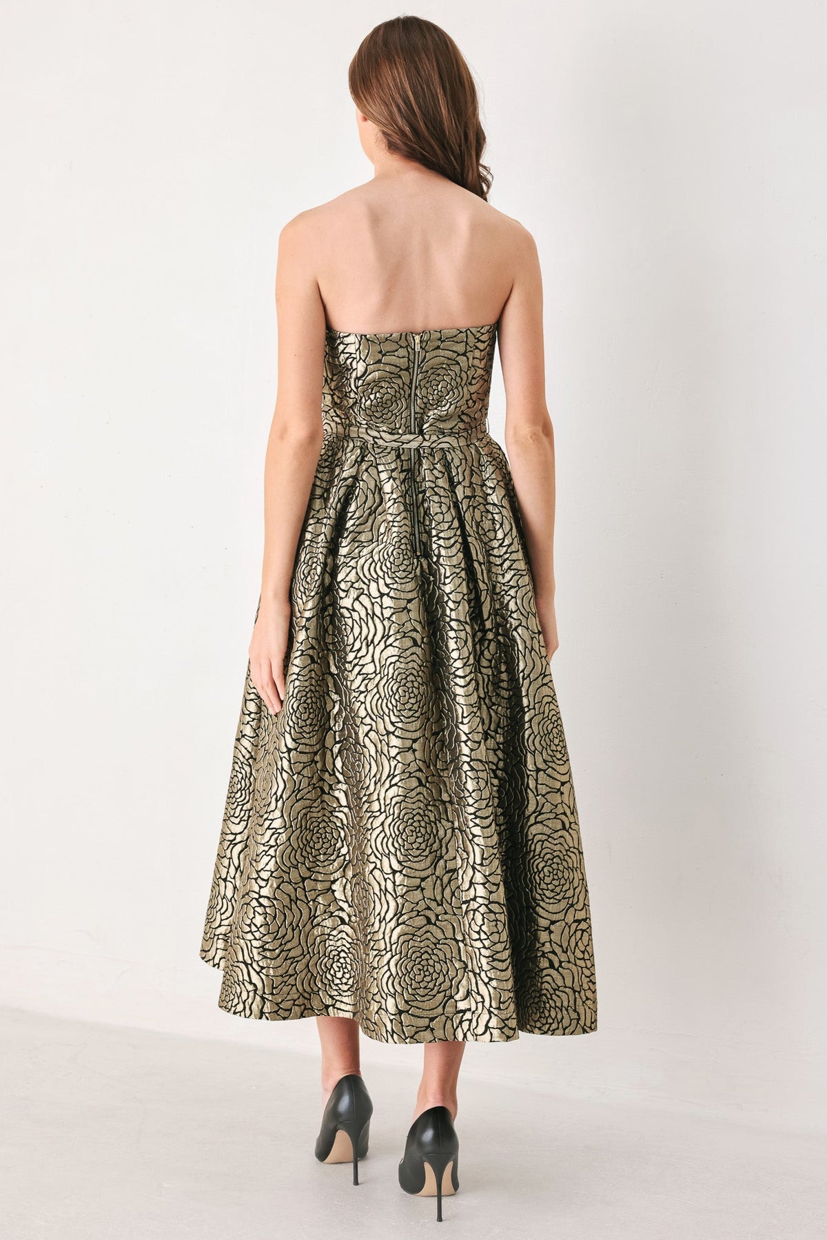 GOLDEN SOIREE GOLD STATEMENT MIDI DRESS