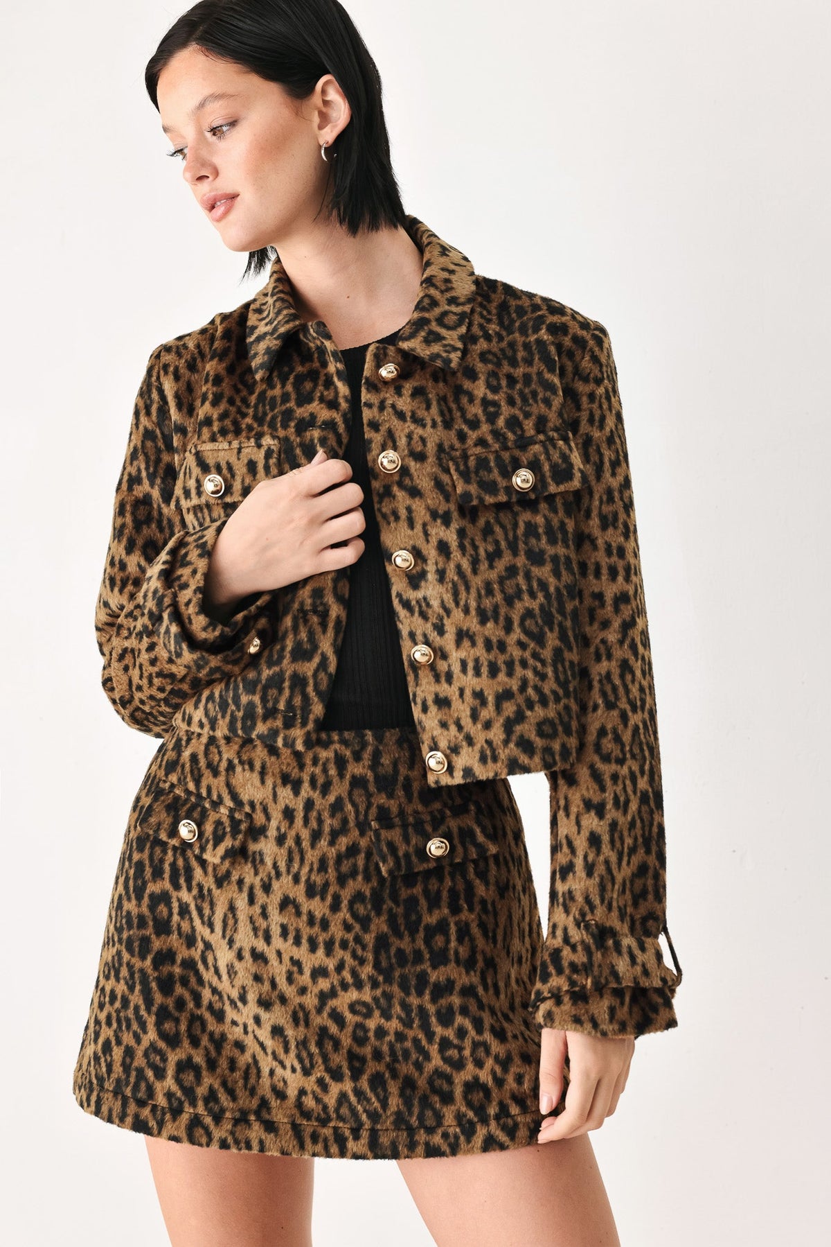 HERITAGE EDGE BROWN/BLACK WOOL-BLEND CROPPED JACKET