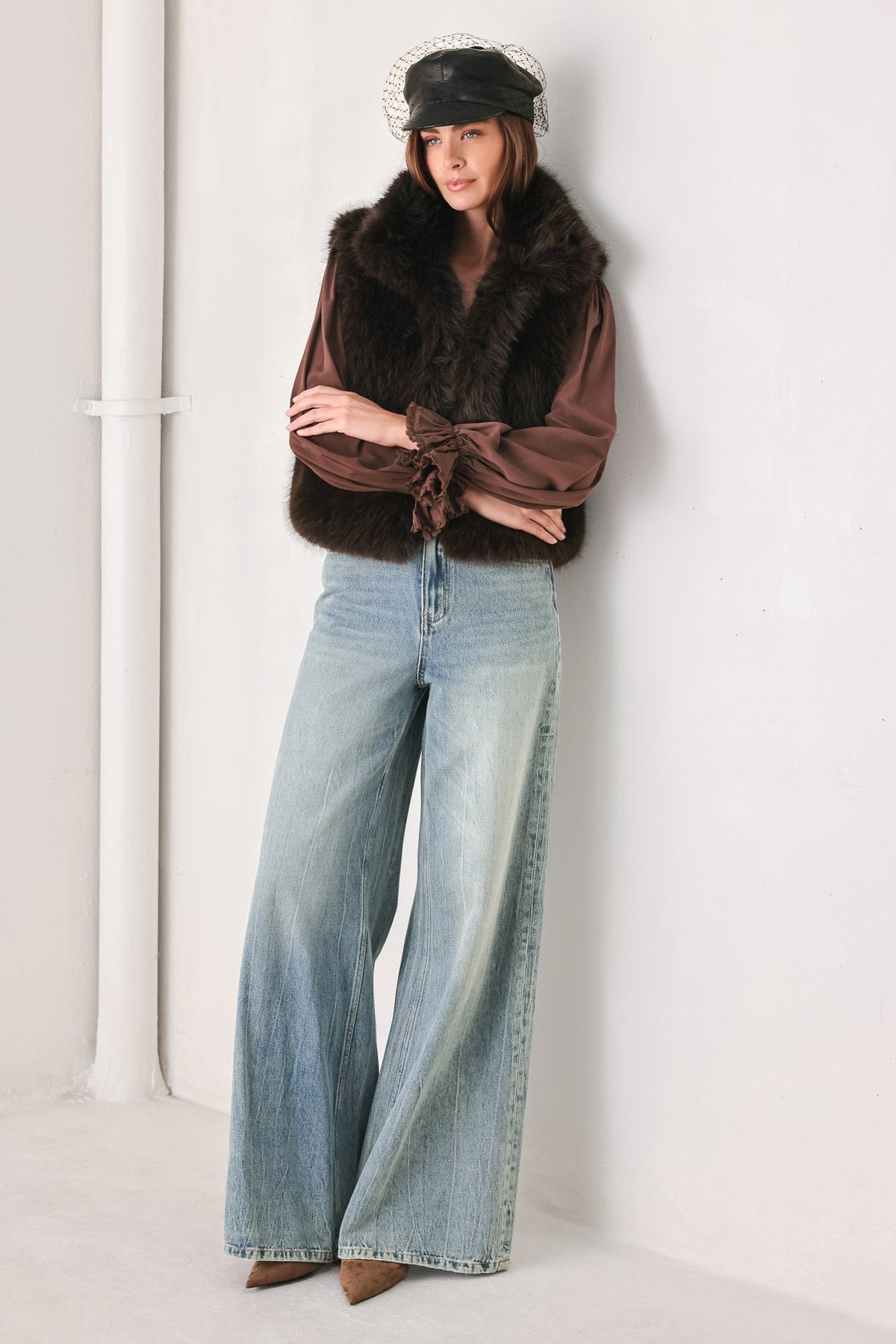 COCOA PLUSH CHOCOLATE BROWN FAUX FUR VEST