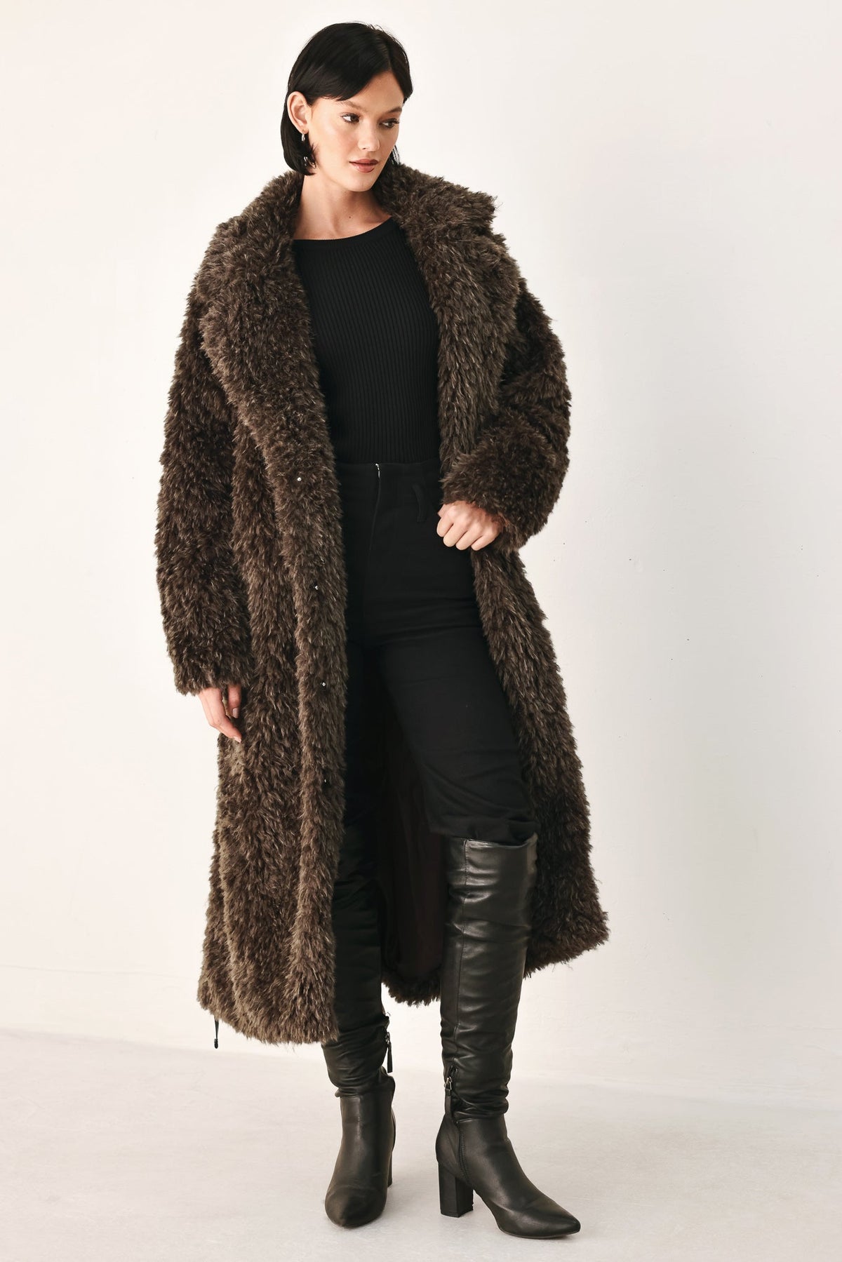 COZY IN THE CITY BELTED FAUX FUR MIDI COAT
