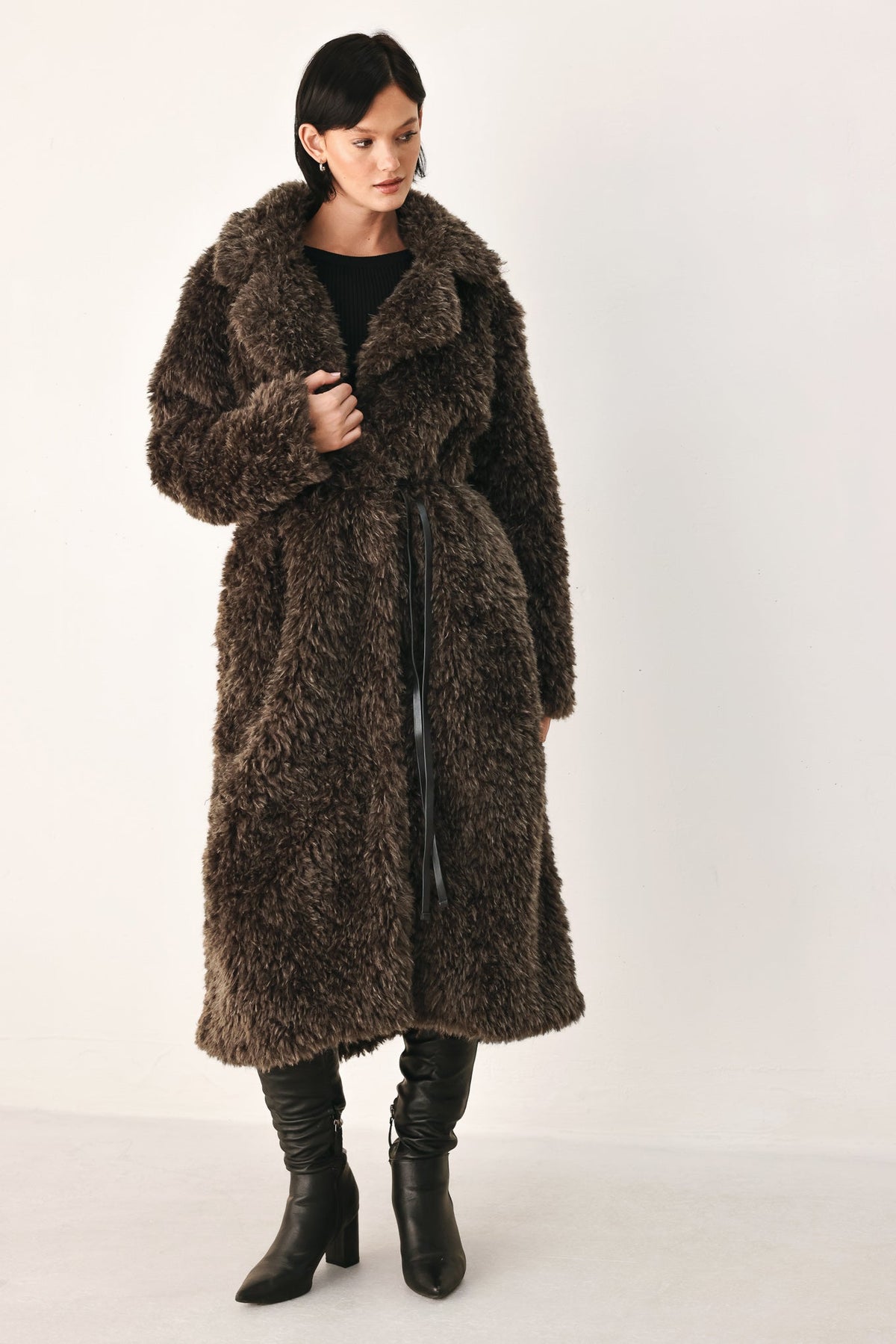 COZY IN THE CITY BELTED FAUX FUR MIDI COAT