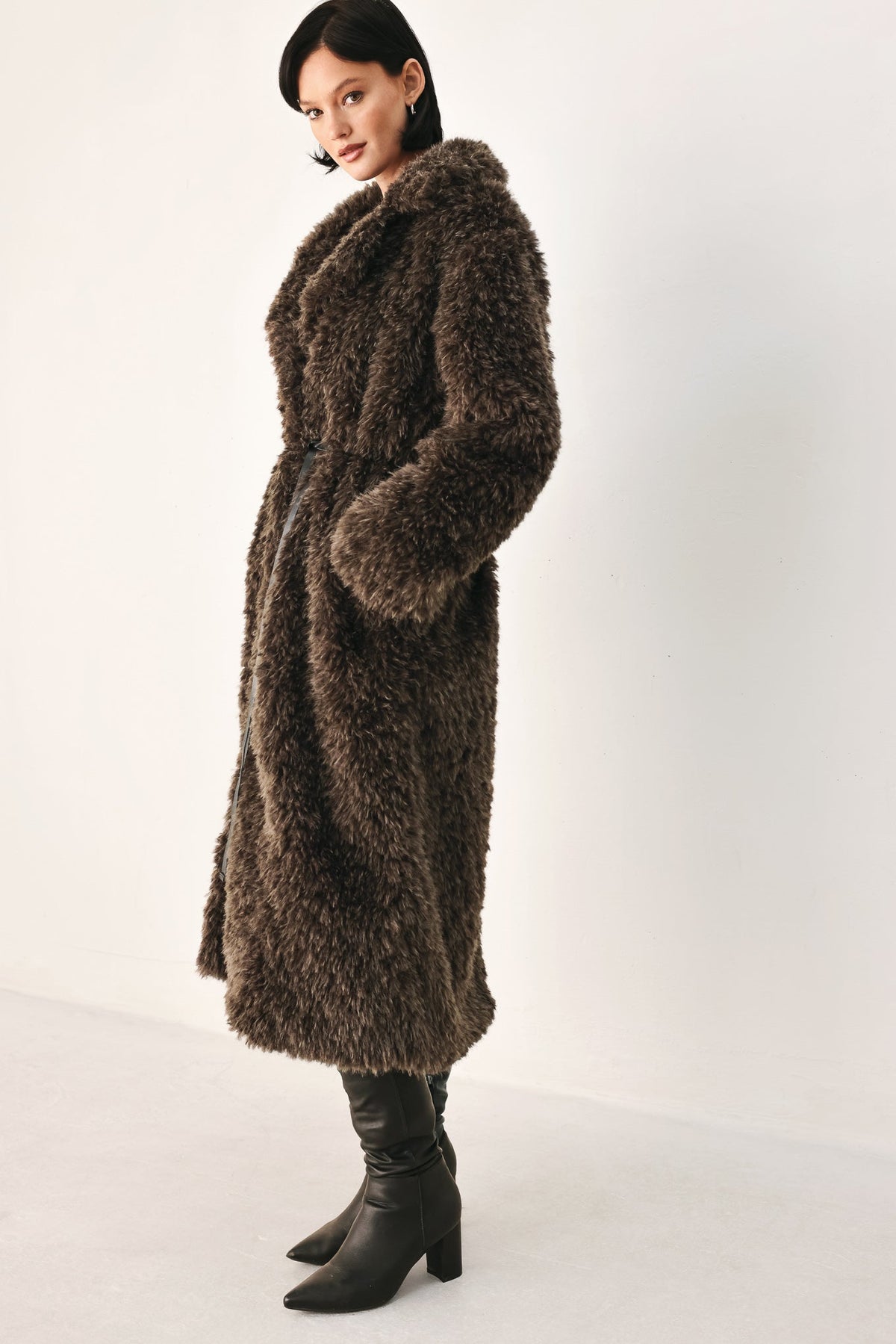COZY IN THE CITY BELTED FAUX FUR MIDI COAT