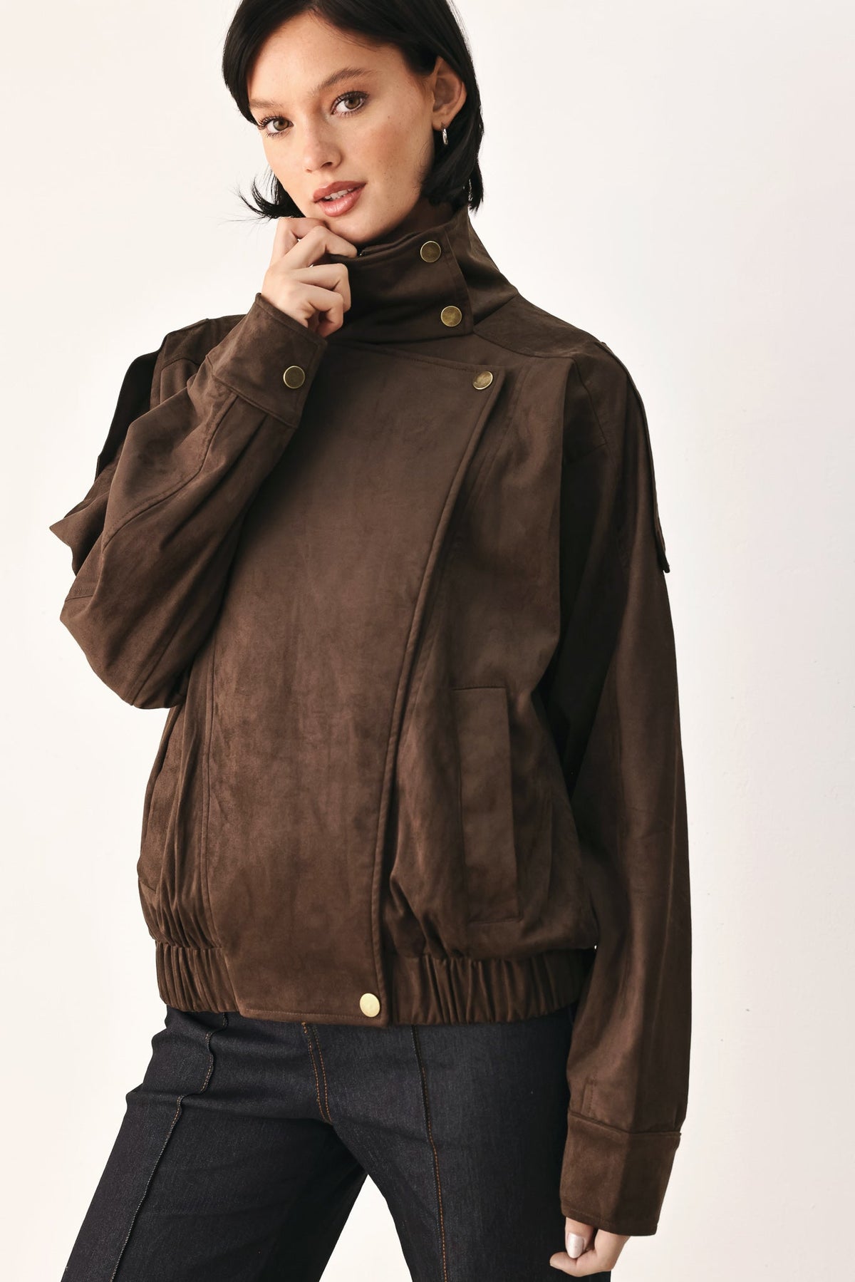 DOWNTOWN DARLING FAUX LEATHER BOMBER JACKET