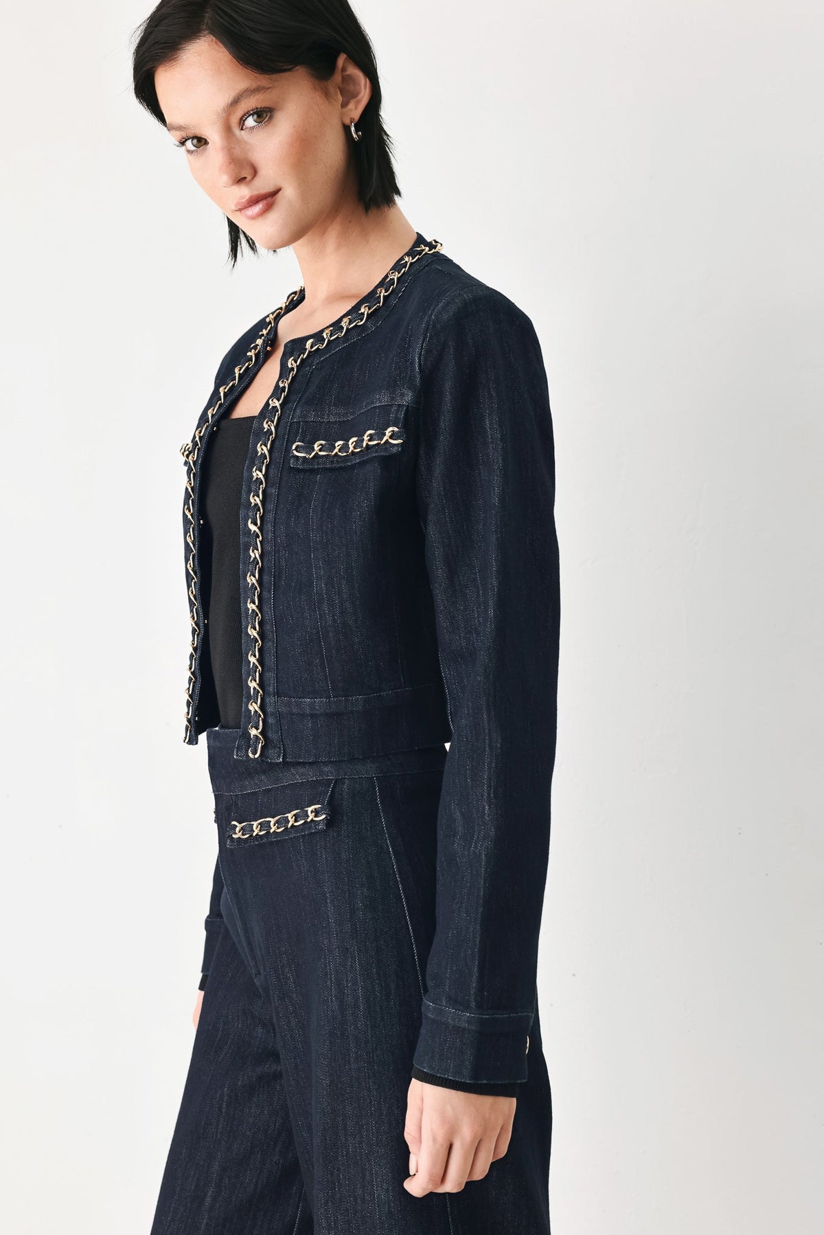 AFTER HOURS INDIGO CHAIN-TRIM DENIM JACKET