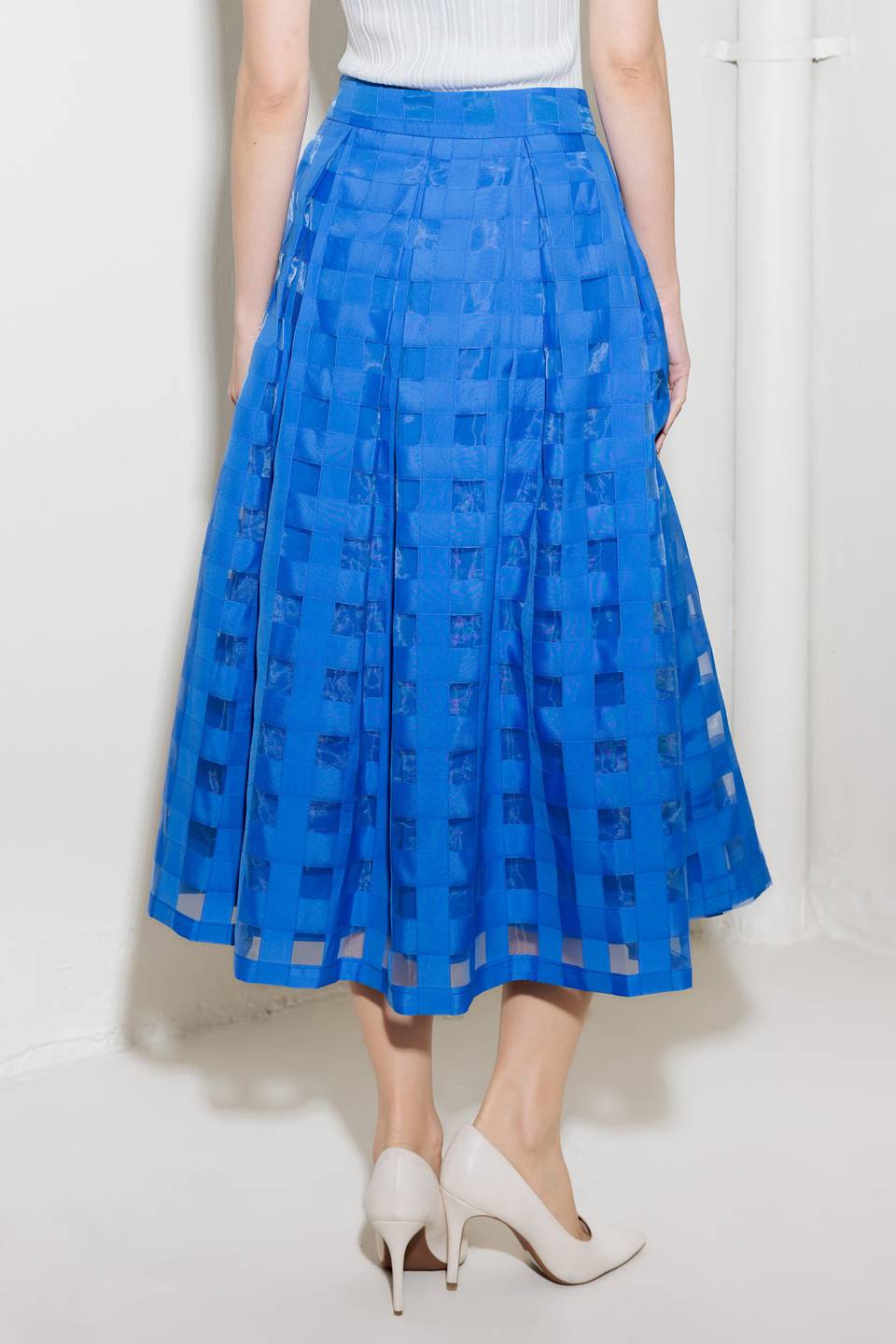 LIVE FOR US BLUE ORGANZA MIDI SKIRT