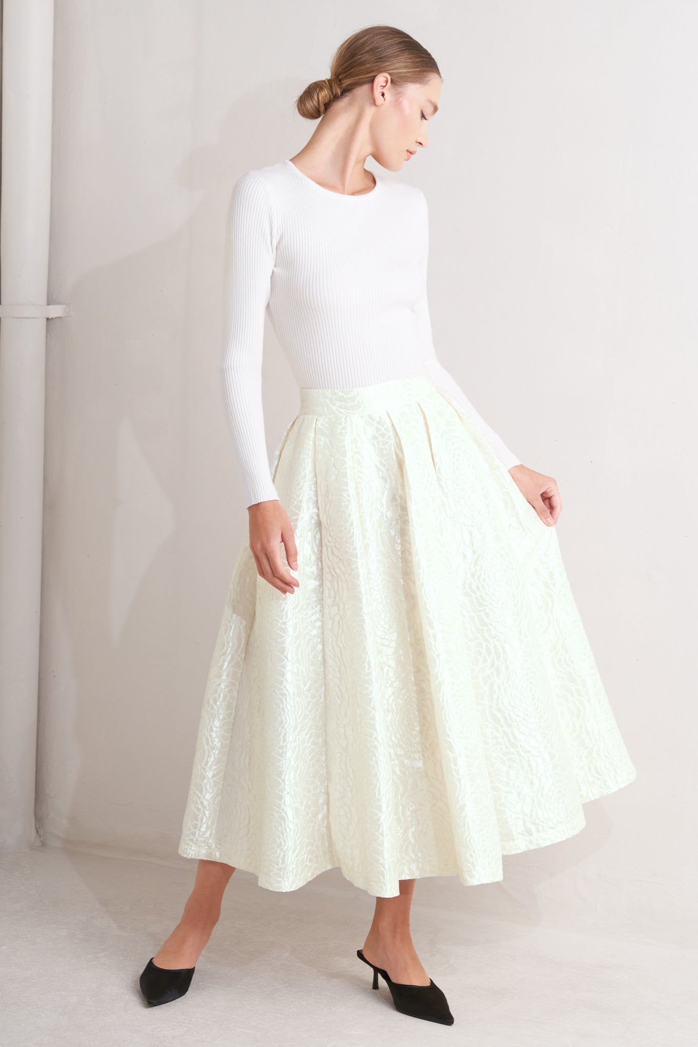 ROSÉ TEXTURE WOVEN FULL MIDI SKIRT