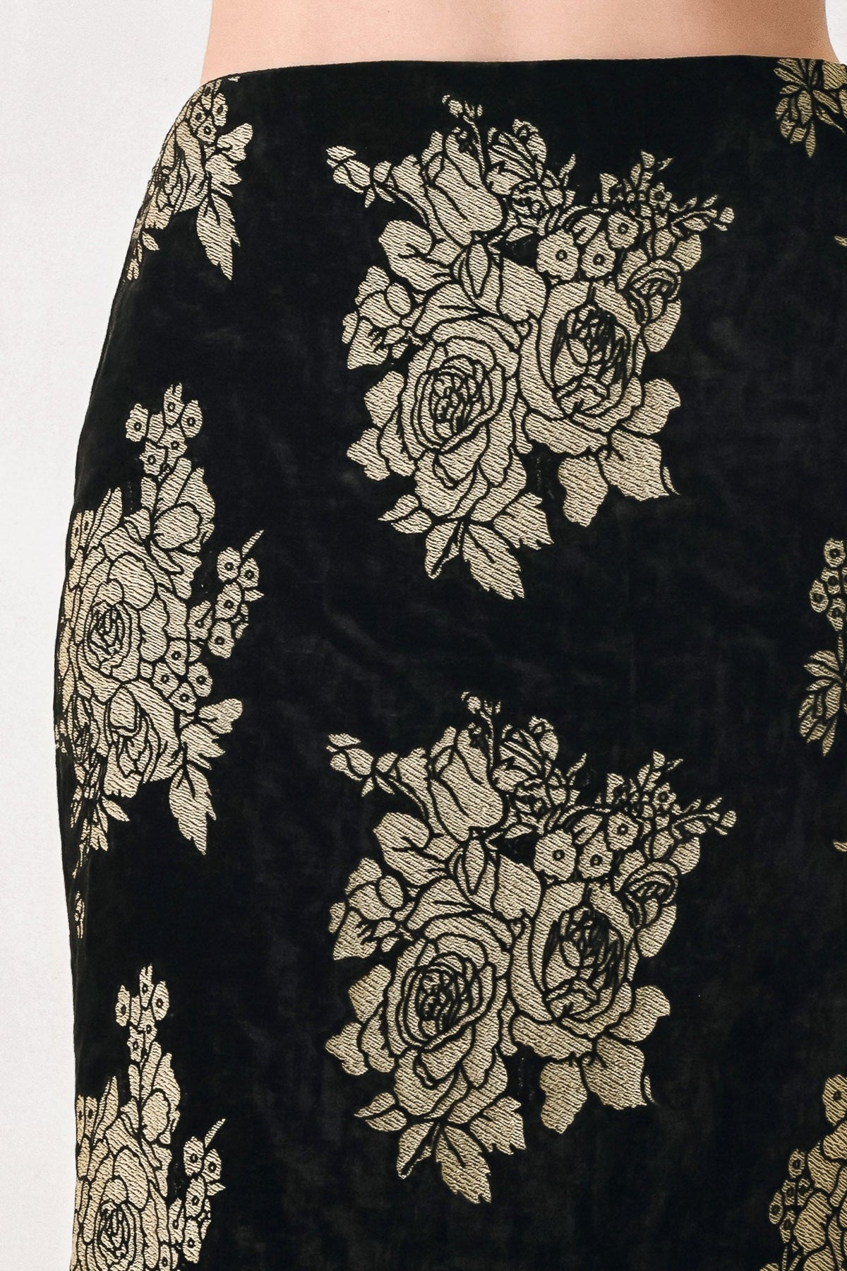 GILDED VELVET BLACK/GOLD JACQUARD MIDI SKIRT