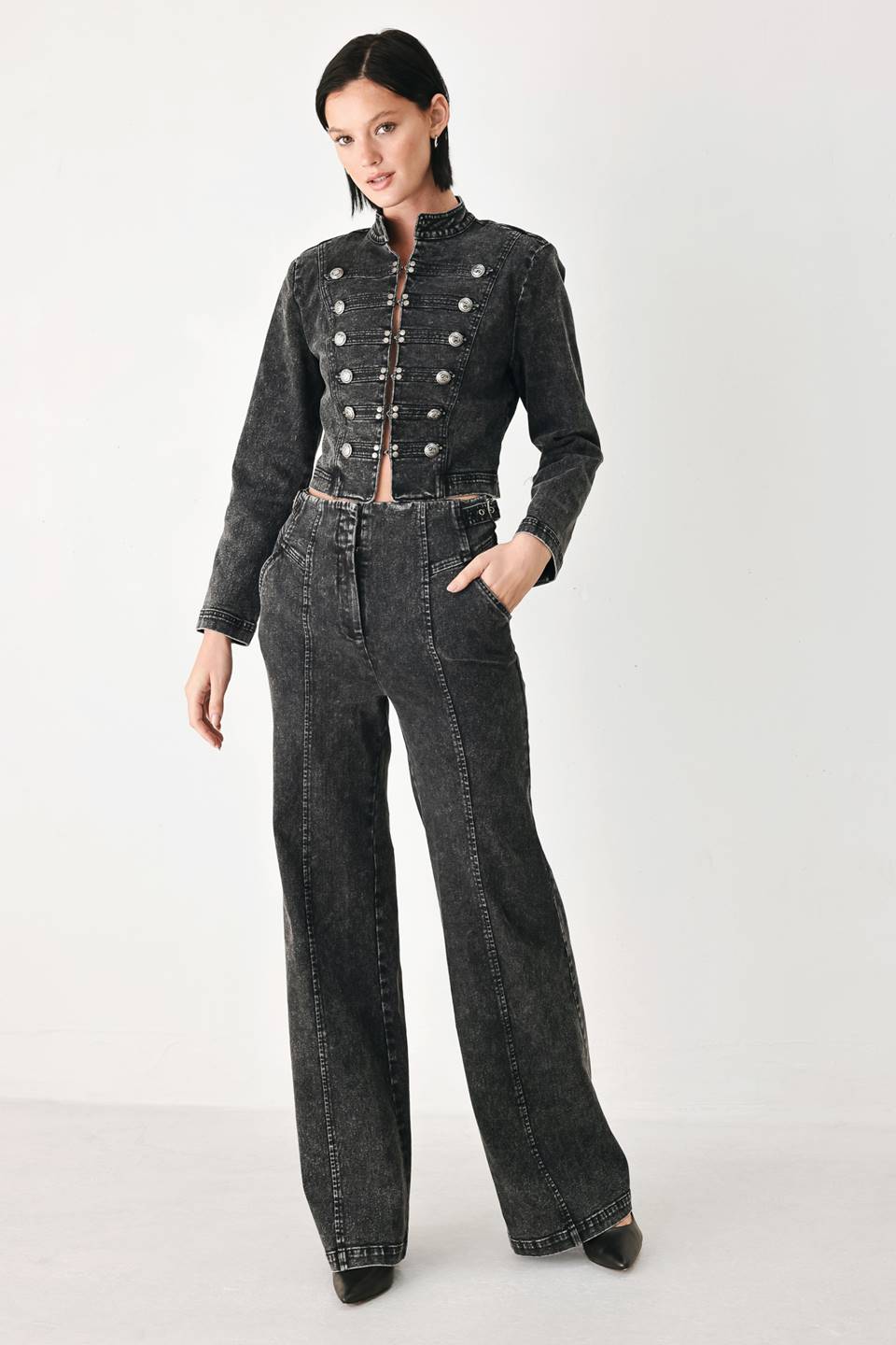 CITY LIMITS BLACK DENIM WIDE LEG PANTS