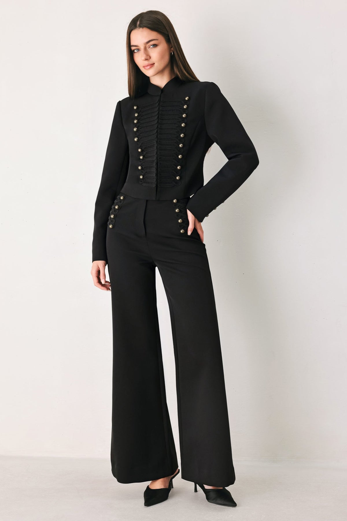 COMMAND NOIR BLACK MILITARY WIDE-LEG PANTS