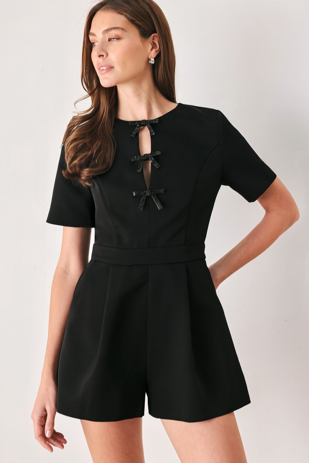 BOW AFTER DARK BLACK KEYHOLE ROMPER