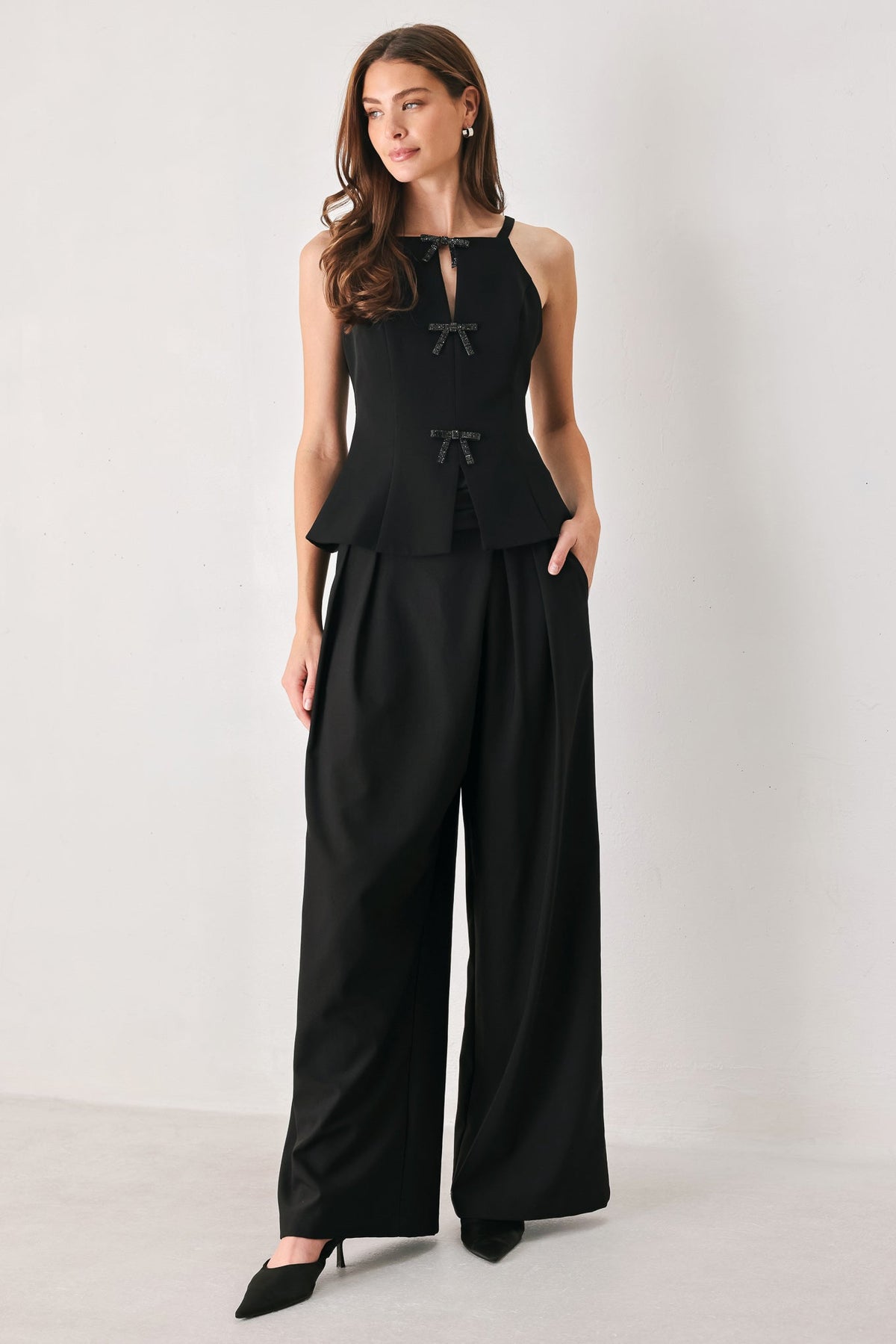 TUX REBEL BLACK HIGH-WAIST BARREL PANTS