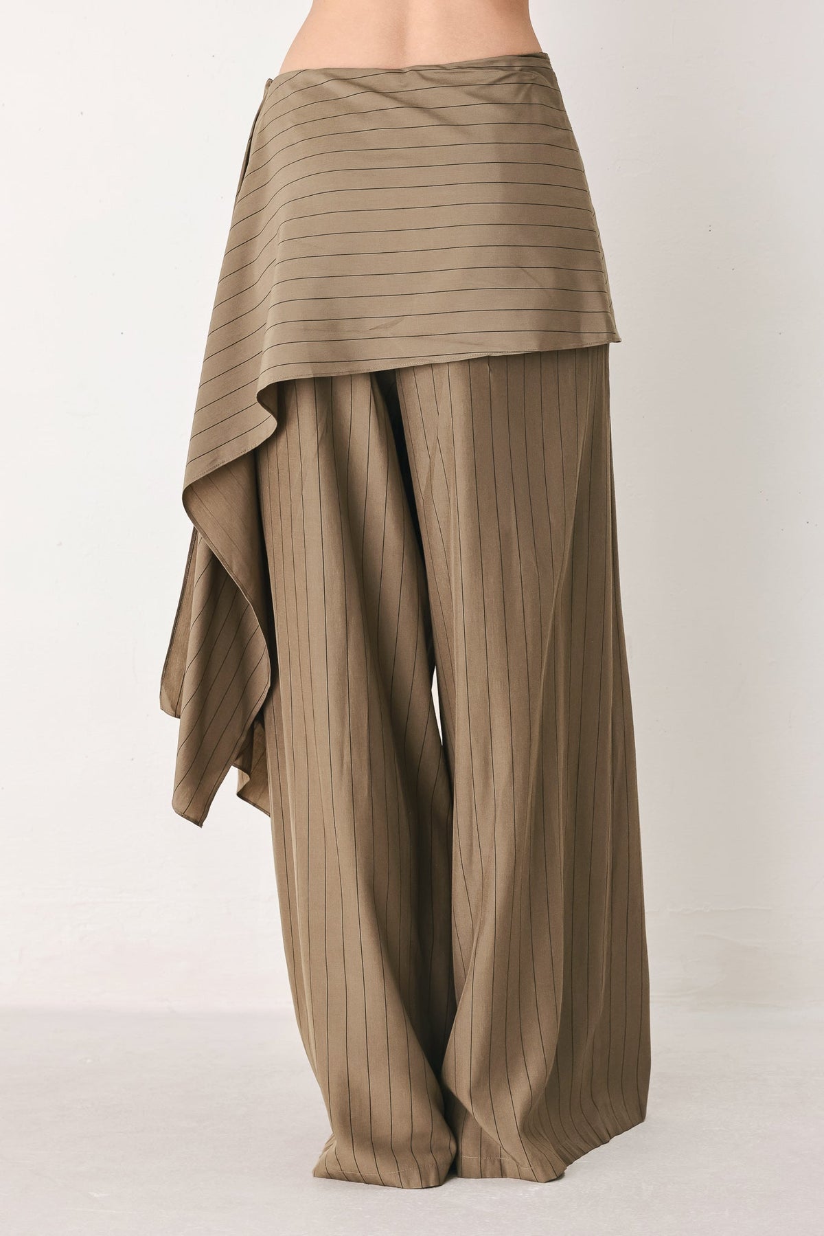 STRIPED DRAMA BROWN & BLACK SCARF-OVERLAY PANTS