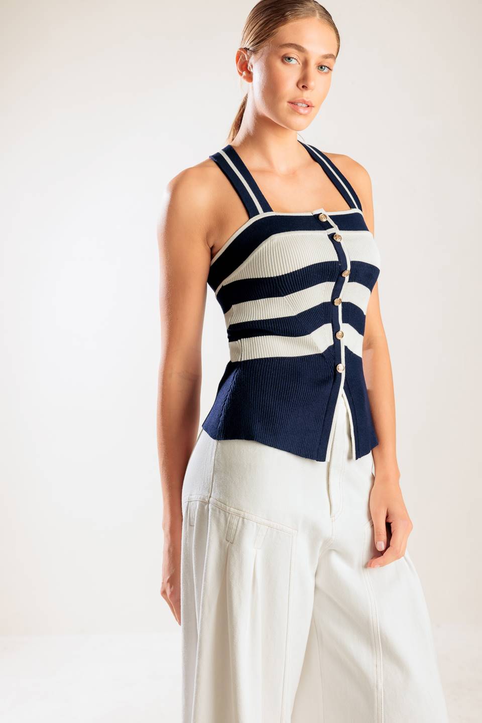 SHINE BRIGHT NAVY KNIT TOP