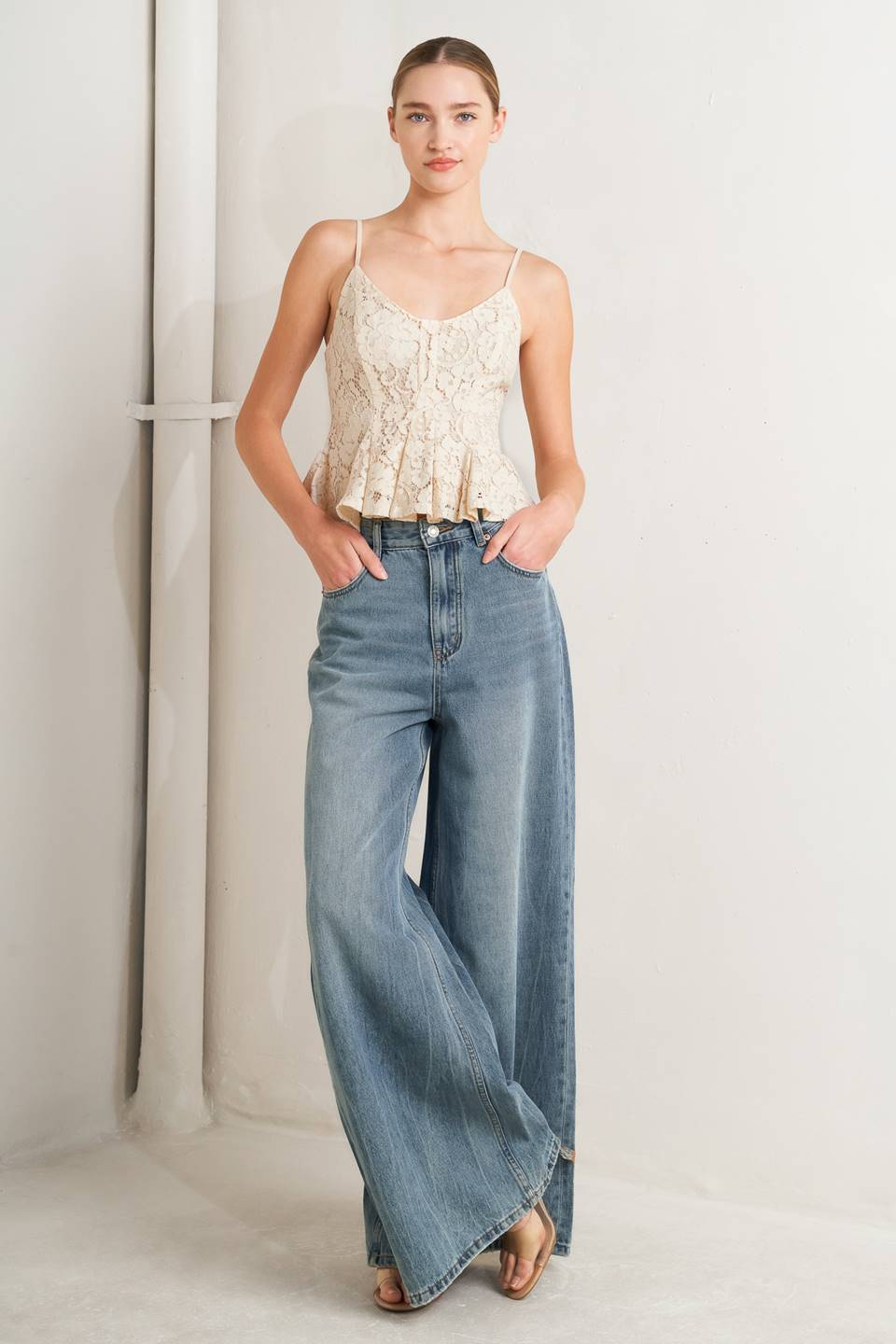 PURELY ROMANTIC WOVEN LACE CAMI TOP