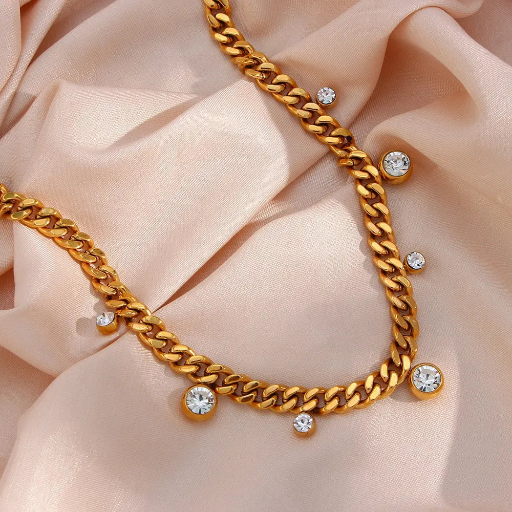 Cubic Zirconia Accented Cuban Link Necklace by PRESSIE