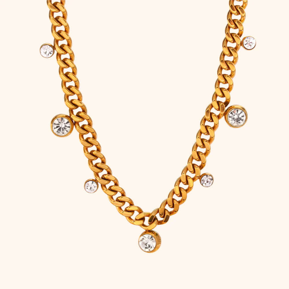 Cubic Zirconia Accented Cuban Link Necklace by PRESSIE