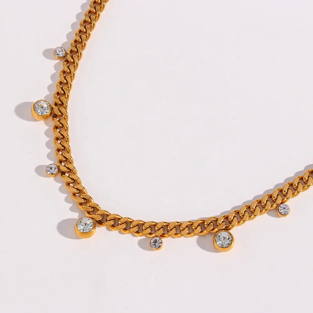 Cubic Zirconia Accented Cuban Link Necklace by PRESSIE