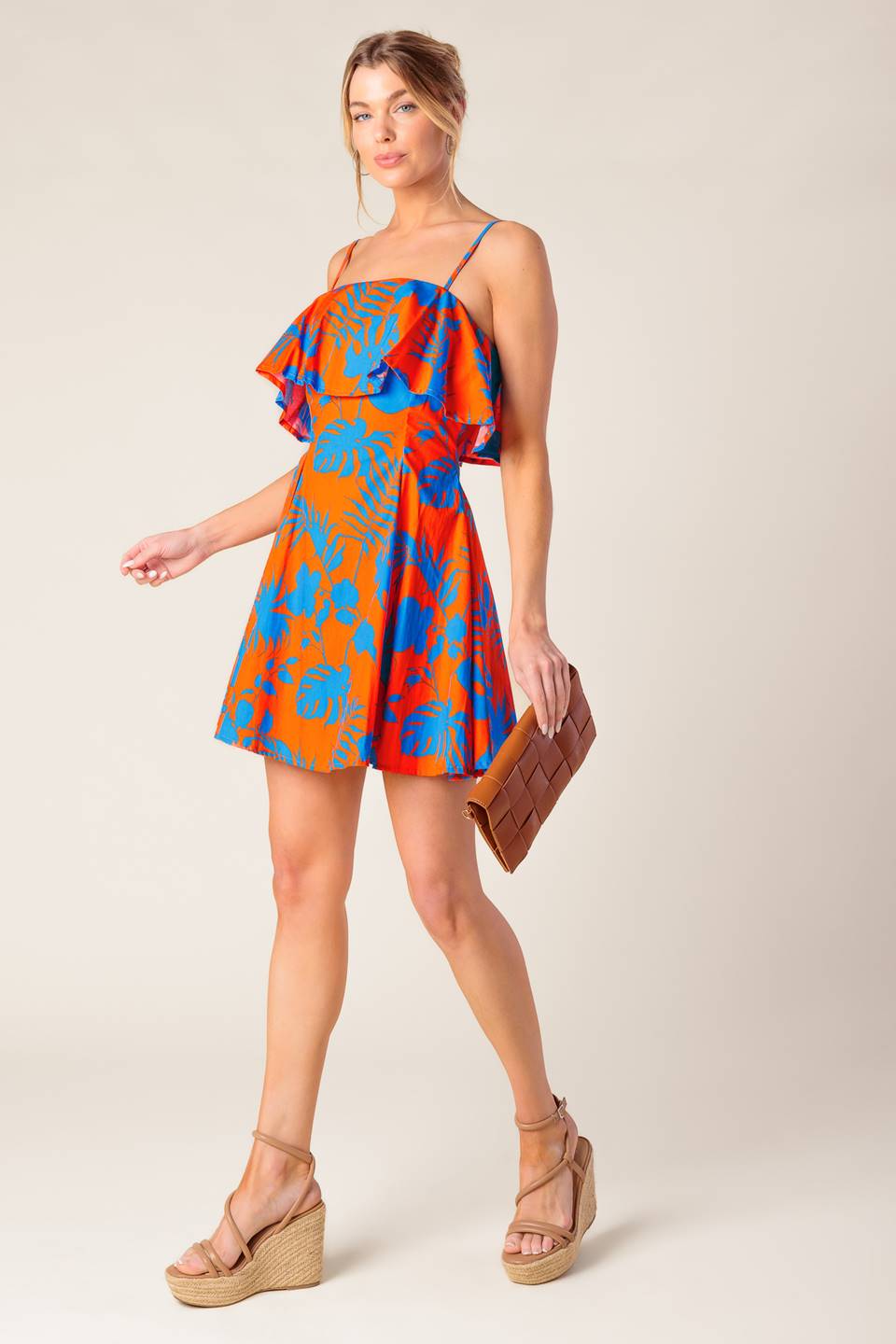 STOPPING TIME ORANGE WOVEN MINI DRESS