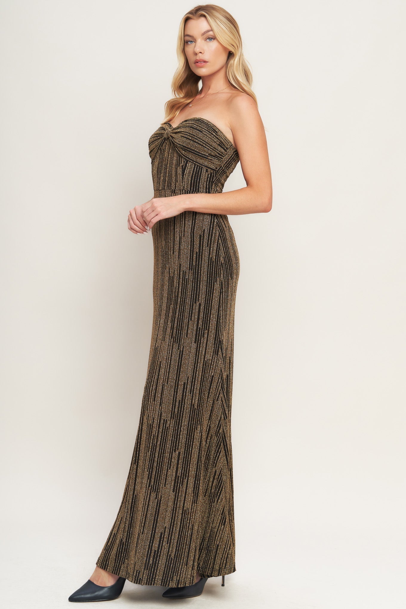 SACRED PROMISES METALLIC WOVEN MAXI DRESS