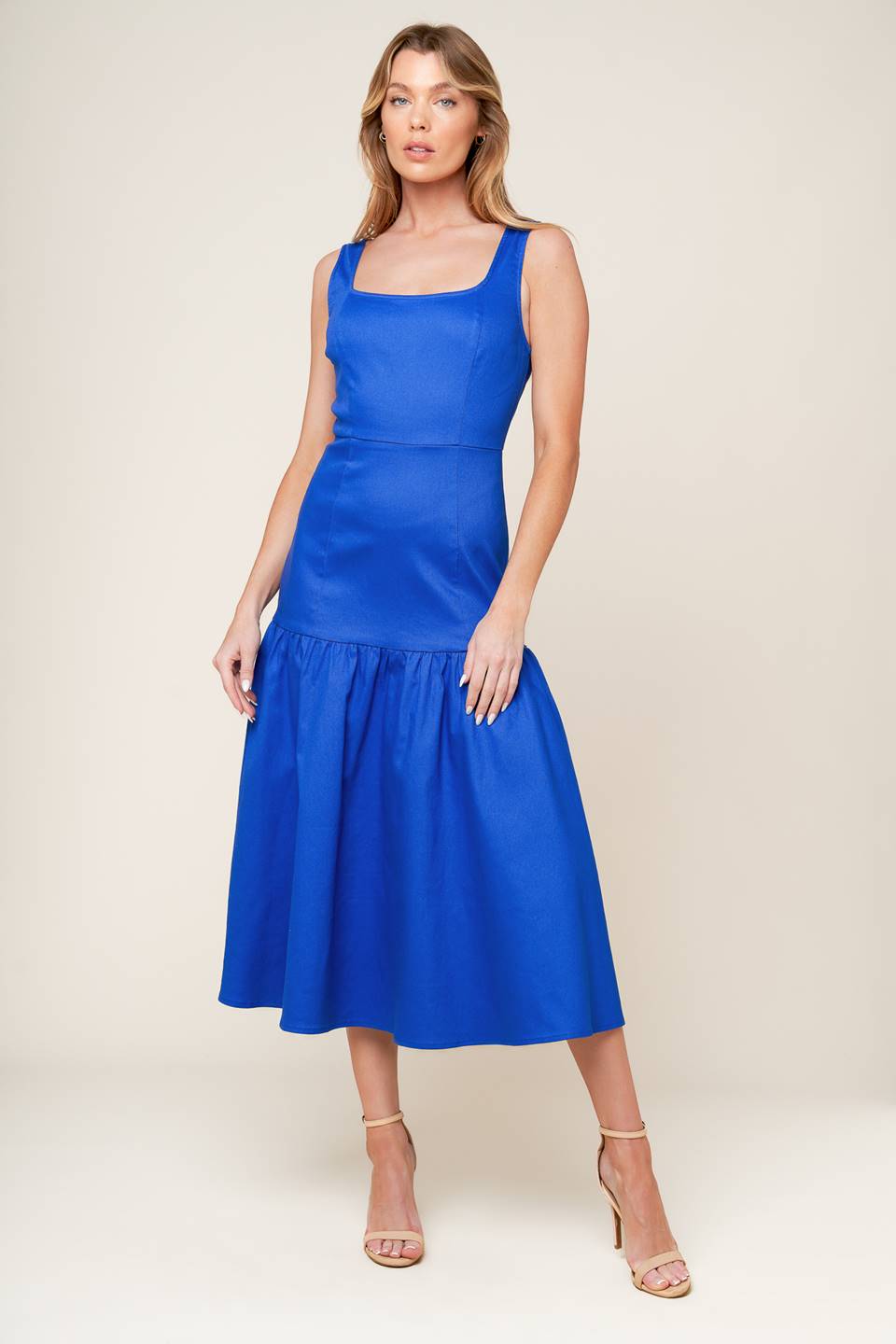 PLEASANT DREAMS BLUE WOVEN MIDI DRESS