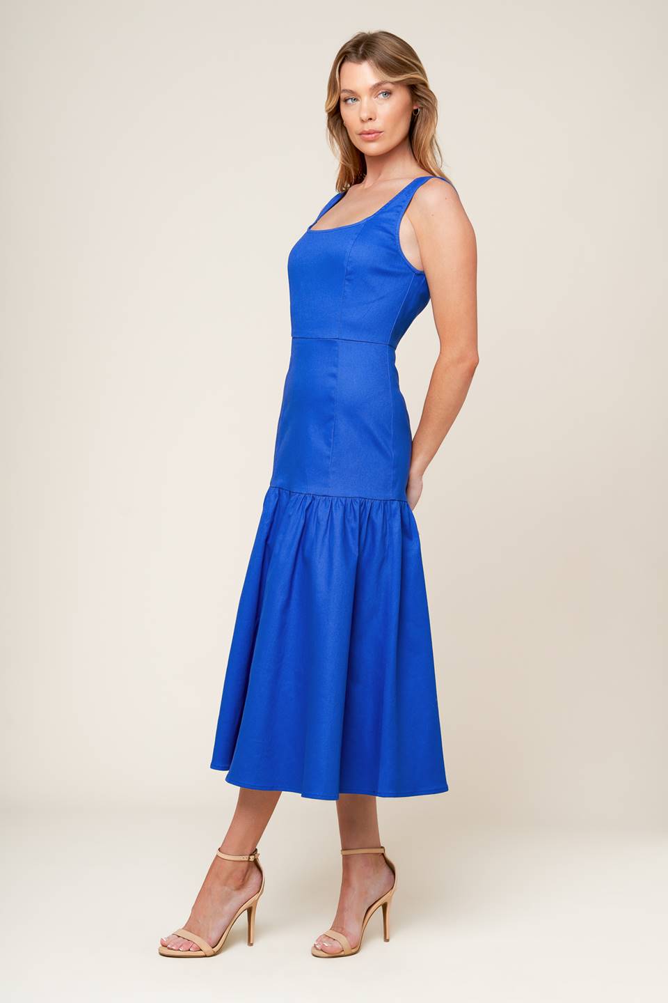 PLEASANT DREAMS BLUE WOVEN MIDI DRESS